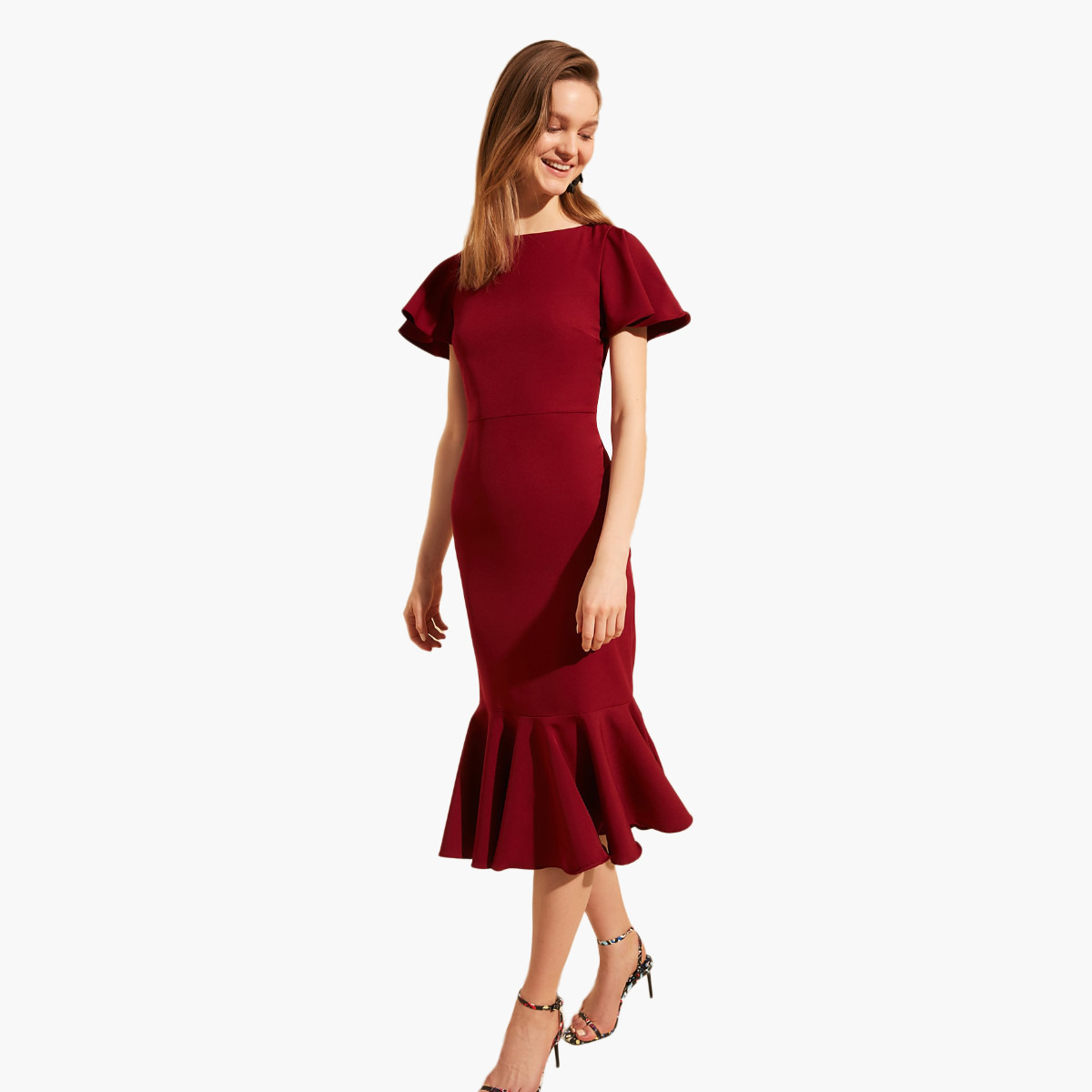 فستان سادة ميدي بقصة ضيقة وأكمام طويلة من ترينديول-women-clothing-dresses-image-7