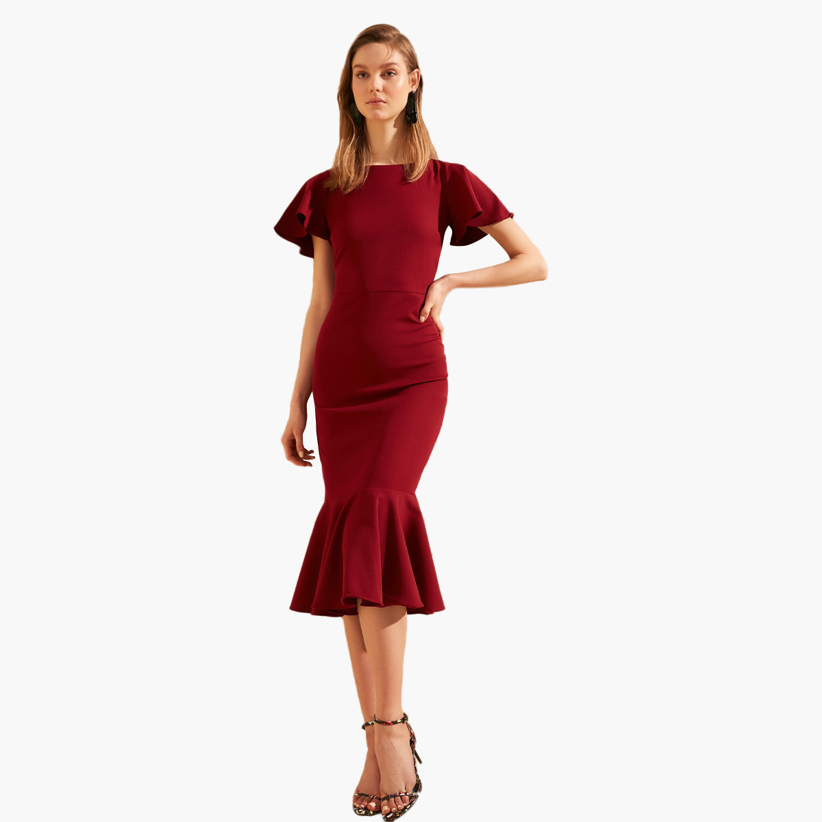 فستان سادة ميدي بقصة ضيقة وأكمام طويلة من ترينديول-women-clothing-dresses-image-8