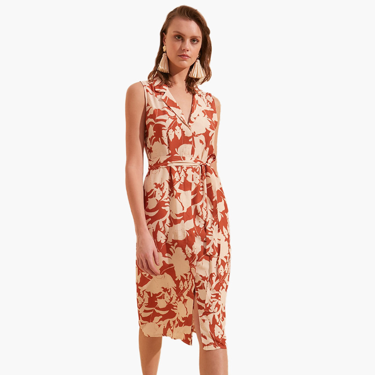 Trendyol Printed Shift Midi Sleeveless Dress with Tie Ups-women-clothing-dresses-image-1