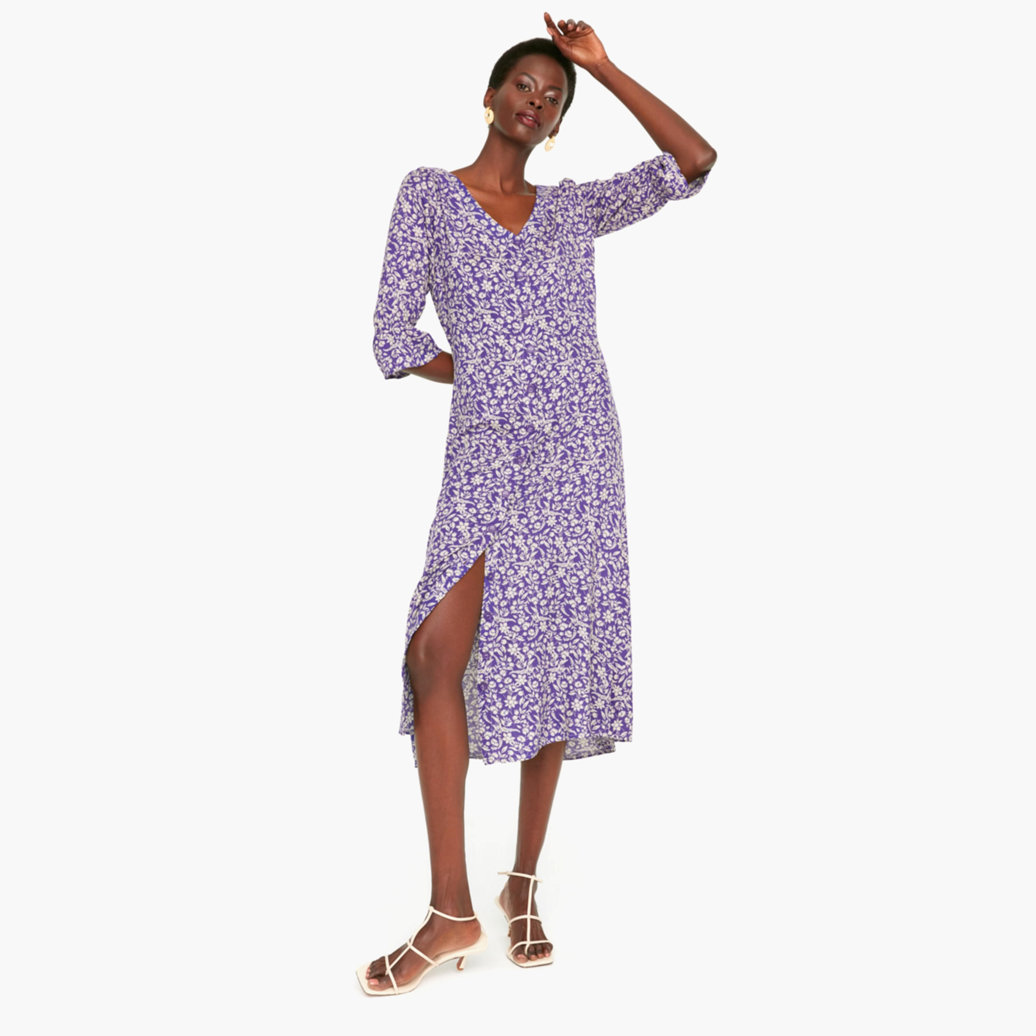 Trendyol Women Printed Purple Tie Back Front Slit Midi Dress-women-clothing-dresses-image-1