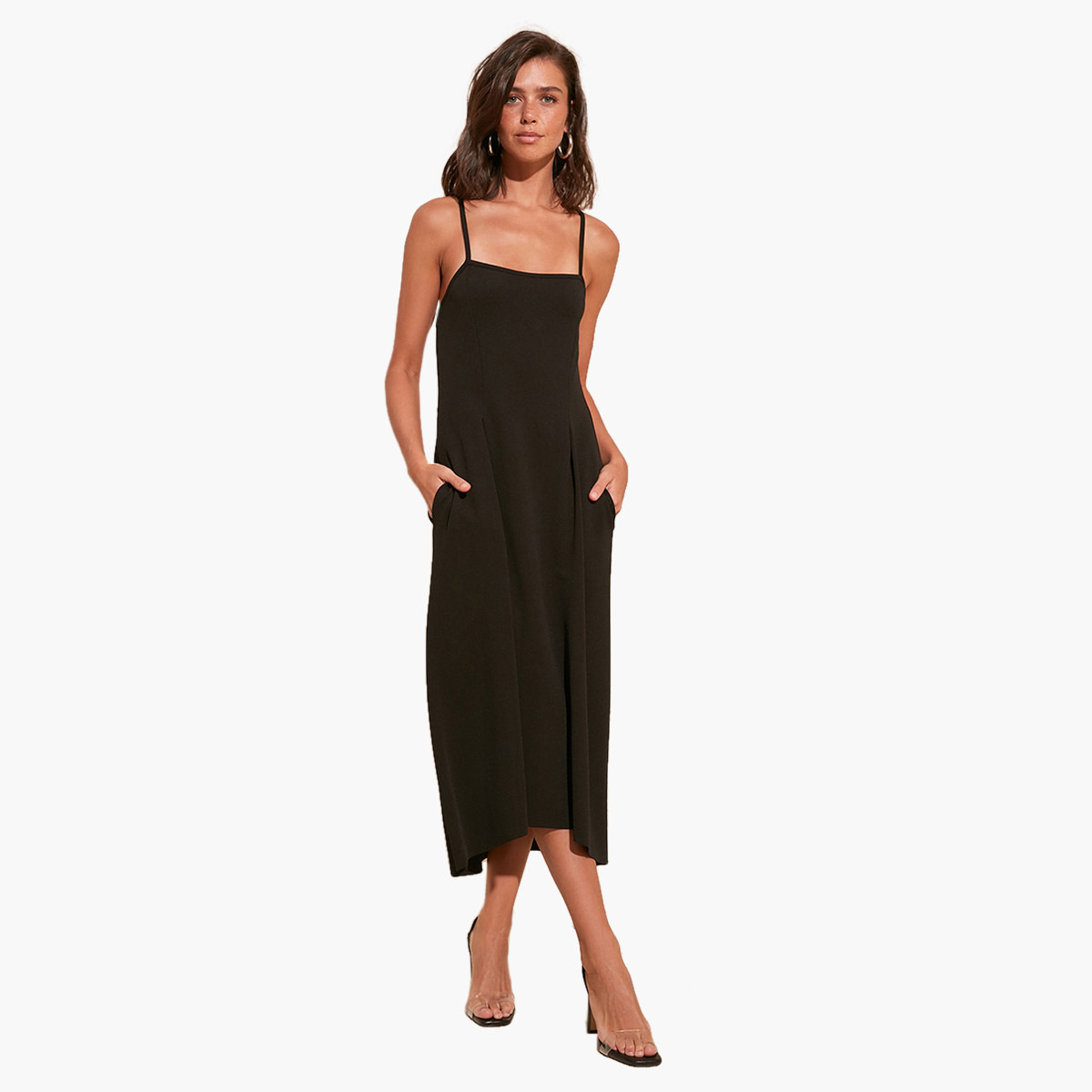 فستان ميدي ايه لاين بأشرطة وتفاصيل متشابكة من الخلف من ترينديول-women-clothing-dresses-image-1