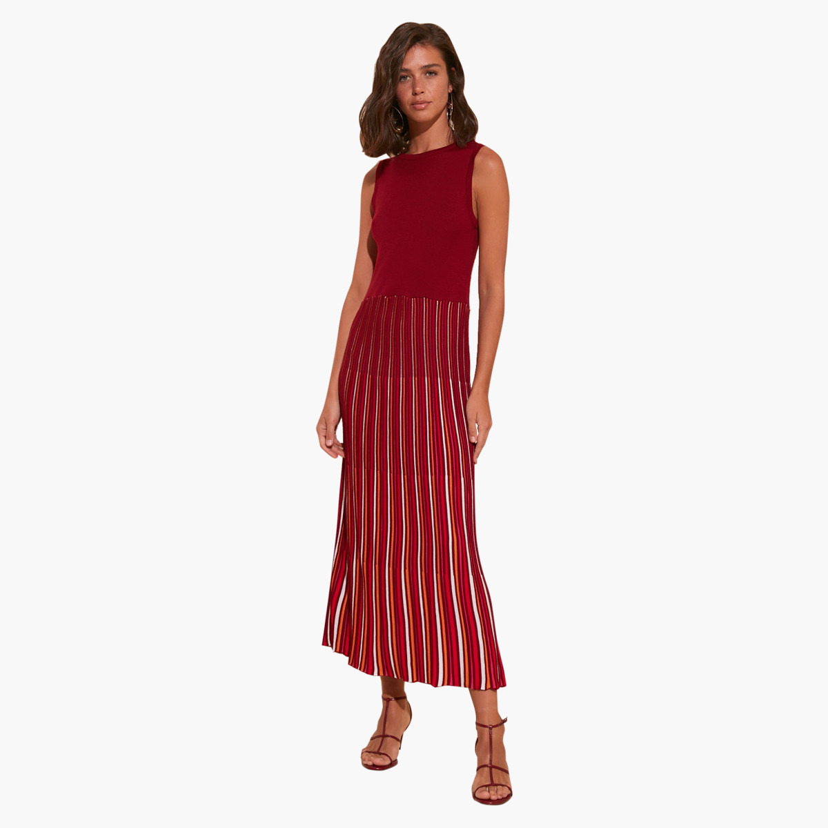 فستان طويل مخطط إيه لاين دون أكمام بياقة مستديرة من ترينديول-women-clothing-dresses-image-1
