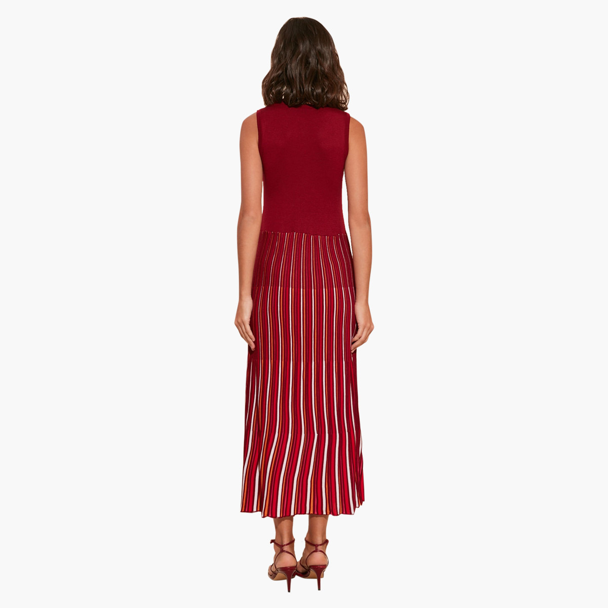 فستان طويل مخطط إيه لاين دون أكمام بياقة مستديرة من ترينديول-women-clothing-dresses-image-4