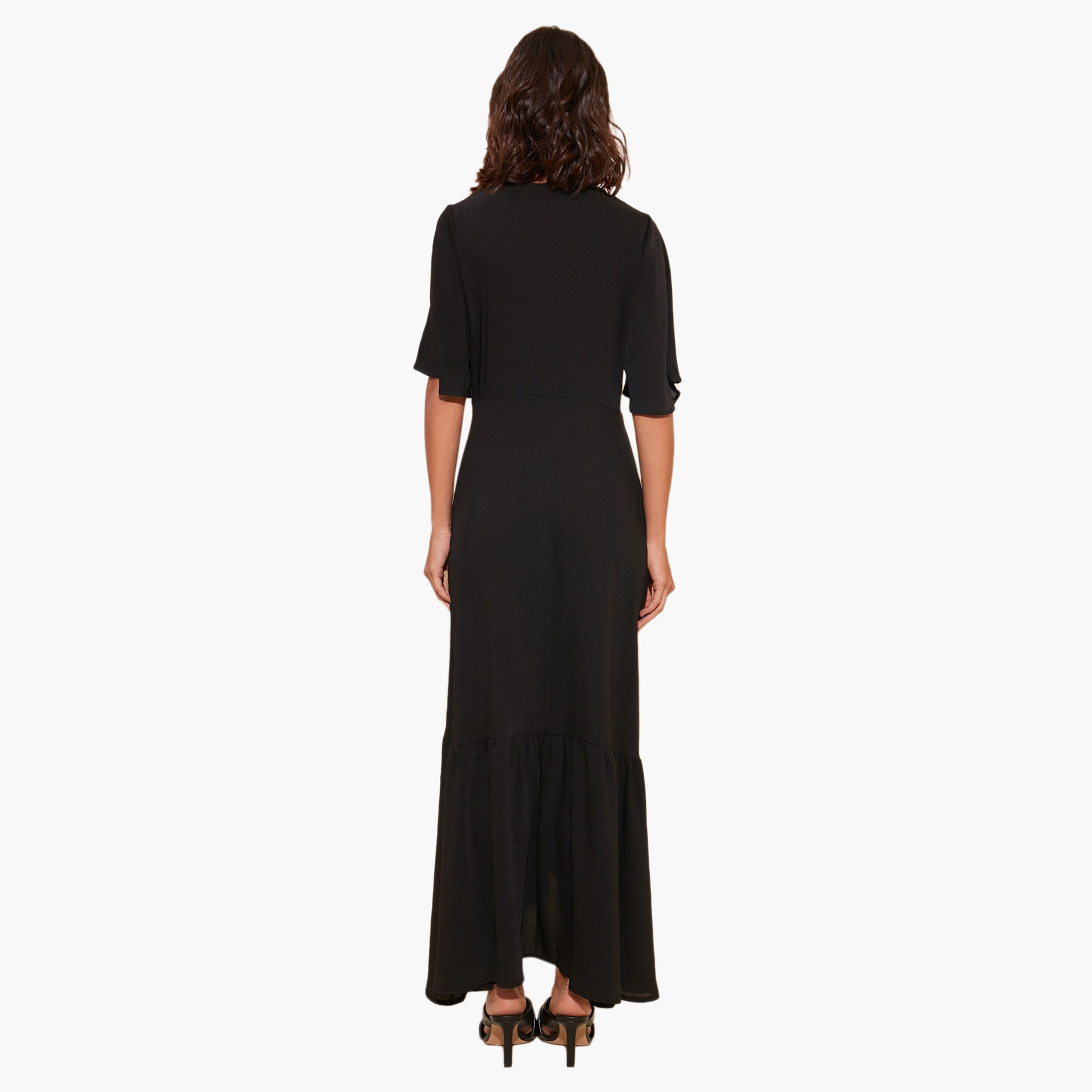 Trendyol Textured A-line Maxi Dress with Flared Sleeves and Side Slit-women-clothing-dresses-image-3