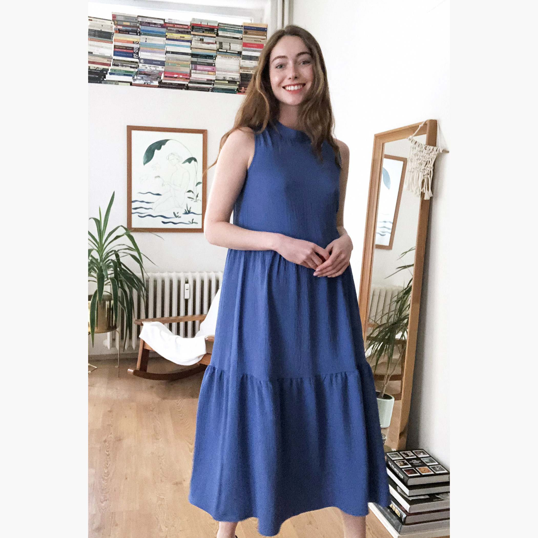 فستان إيه لاين ميدي بارز الملمس متعدد الطبقات بياقة عالية من ترينديول-women-clothing-dresses-image-1
