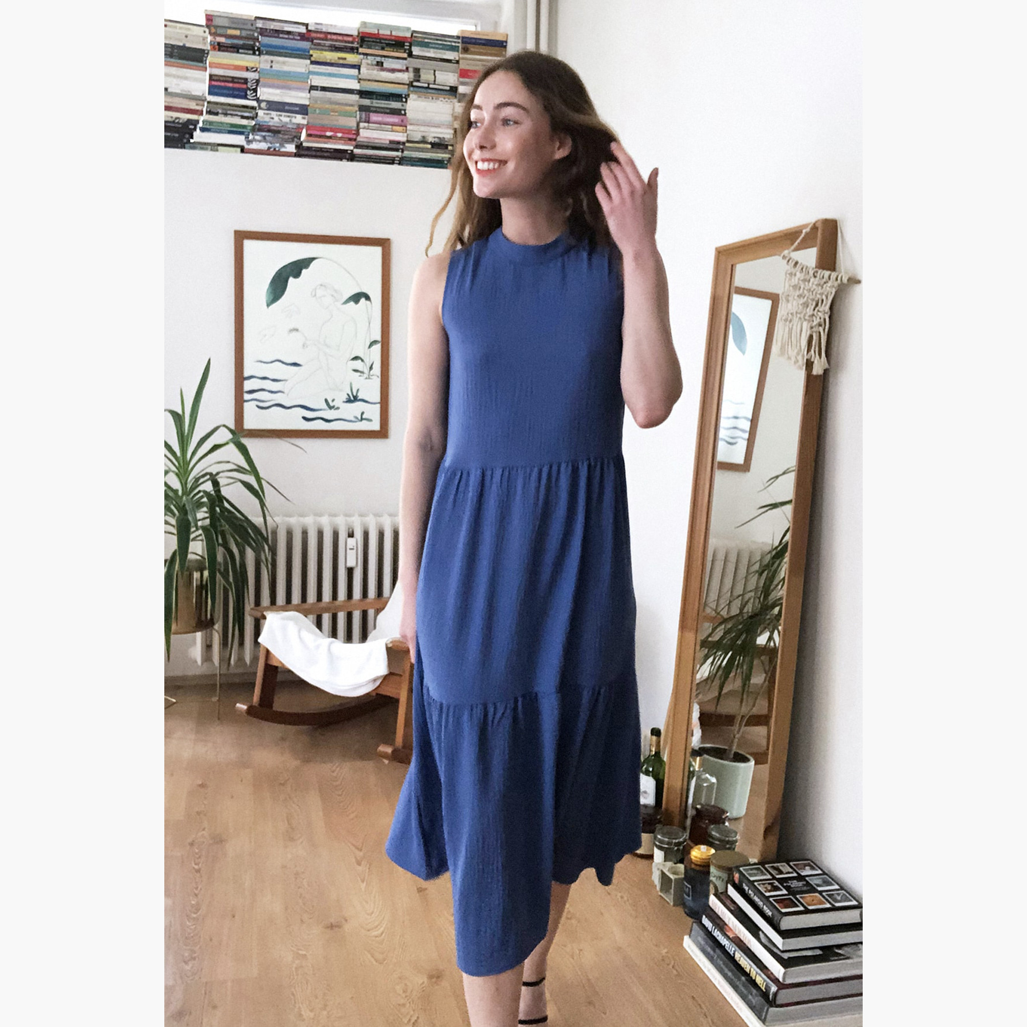 Trendyol Textured Midi Tiered A-line Dress with High Neck-women-clothing-dresses-image-3