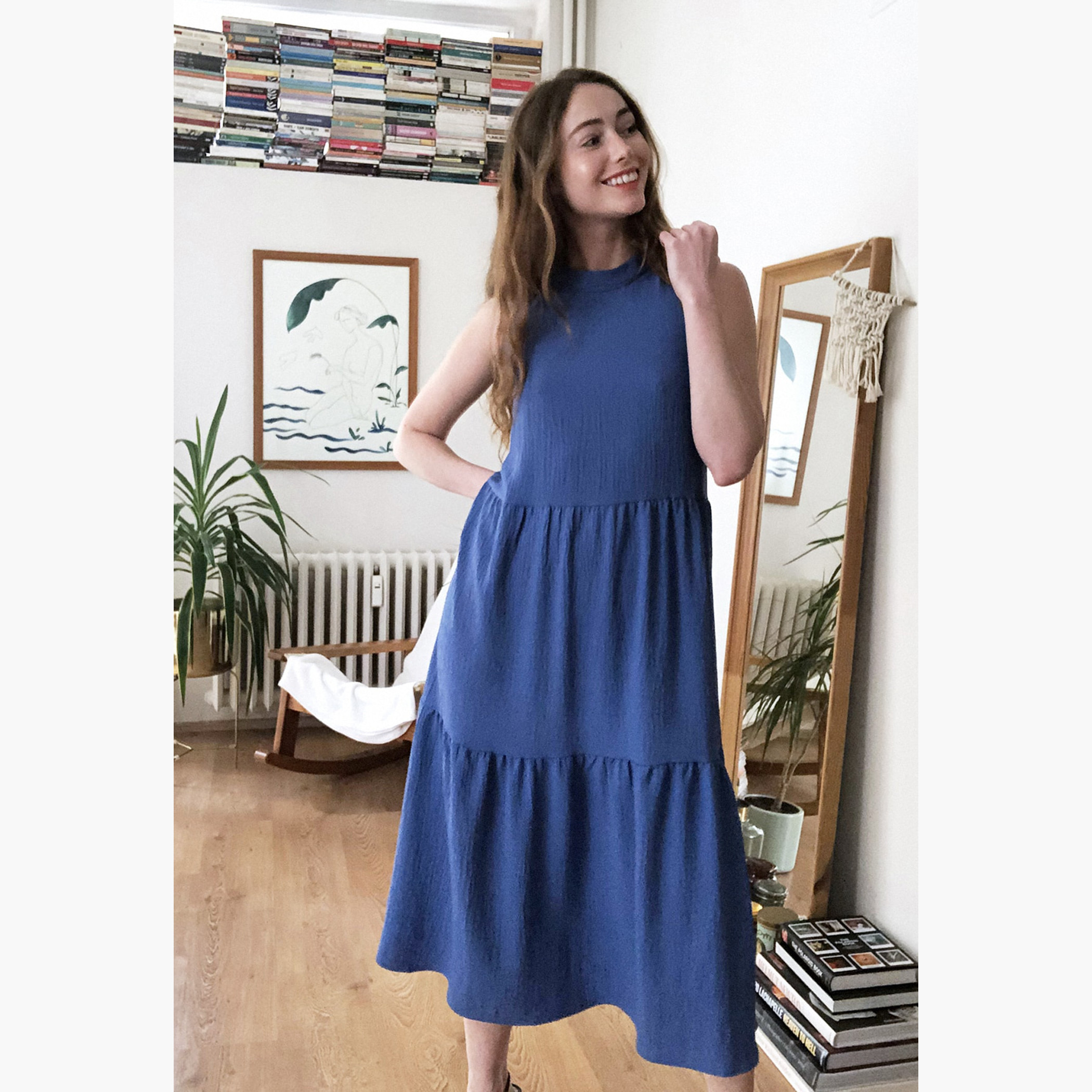 Trendyol Textured Midi Tiered A-line Dress with High Neck-women-clothing-dresses-image-4