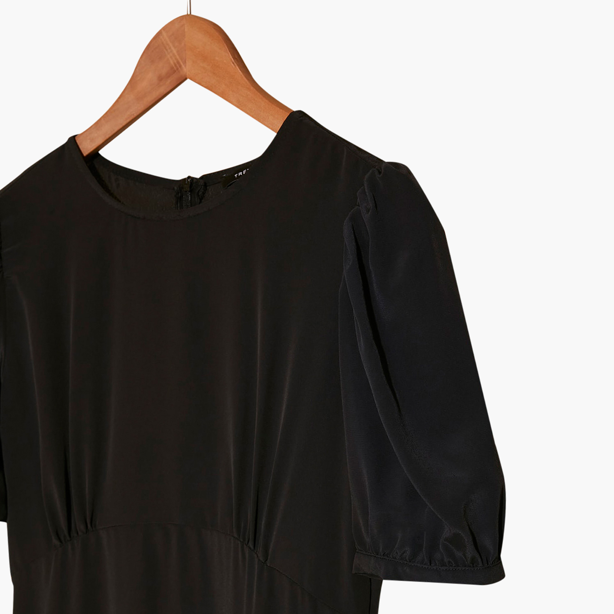 Trendyol Solid Round Neck Maxi A-line Dress with Puff Sleeves-women-clothing-dresses-image-2