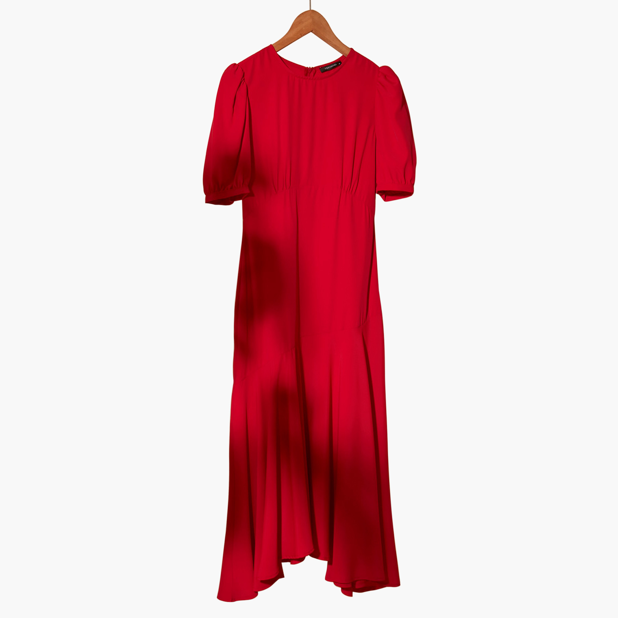 Trendyol Solid Round Neck Maxi A-line Dress with Puff Sleeves-women-clothing-dresses-image-4