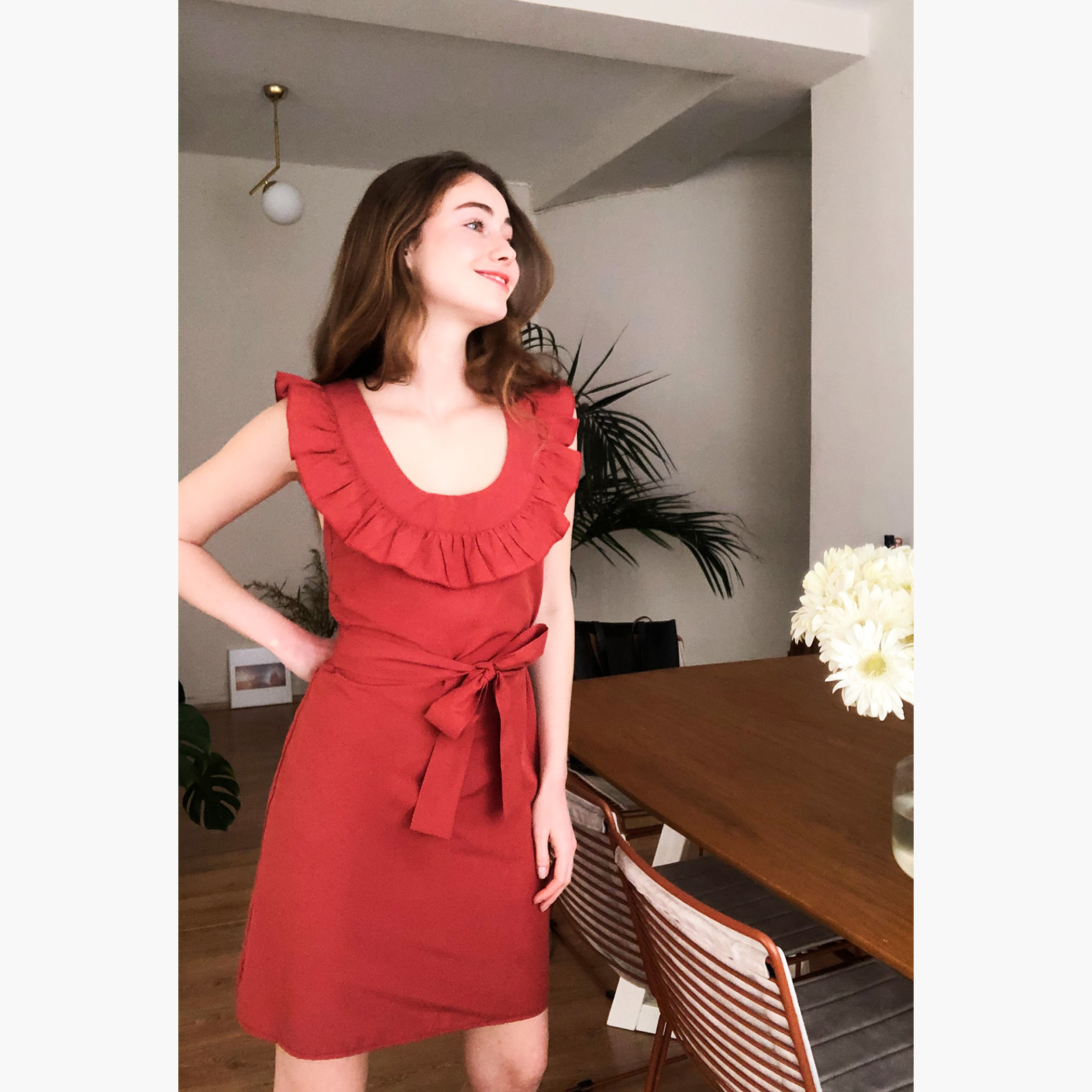 Trendyol Mini Shift Dress with Ruffled Collar-women-clothing-dresses-image-4