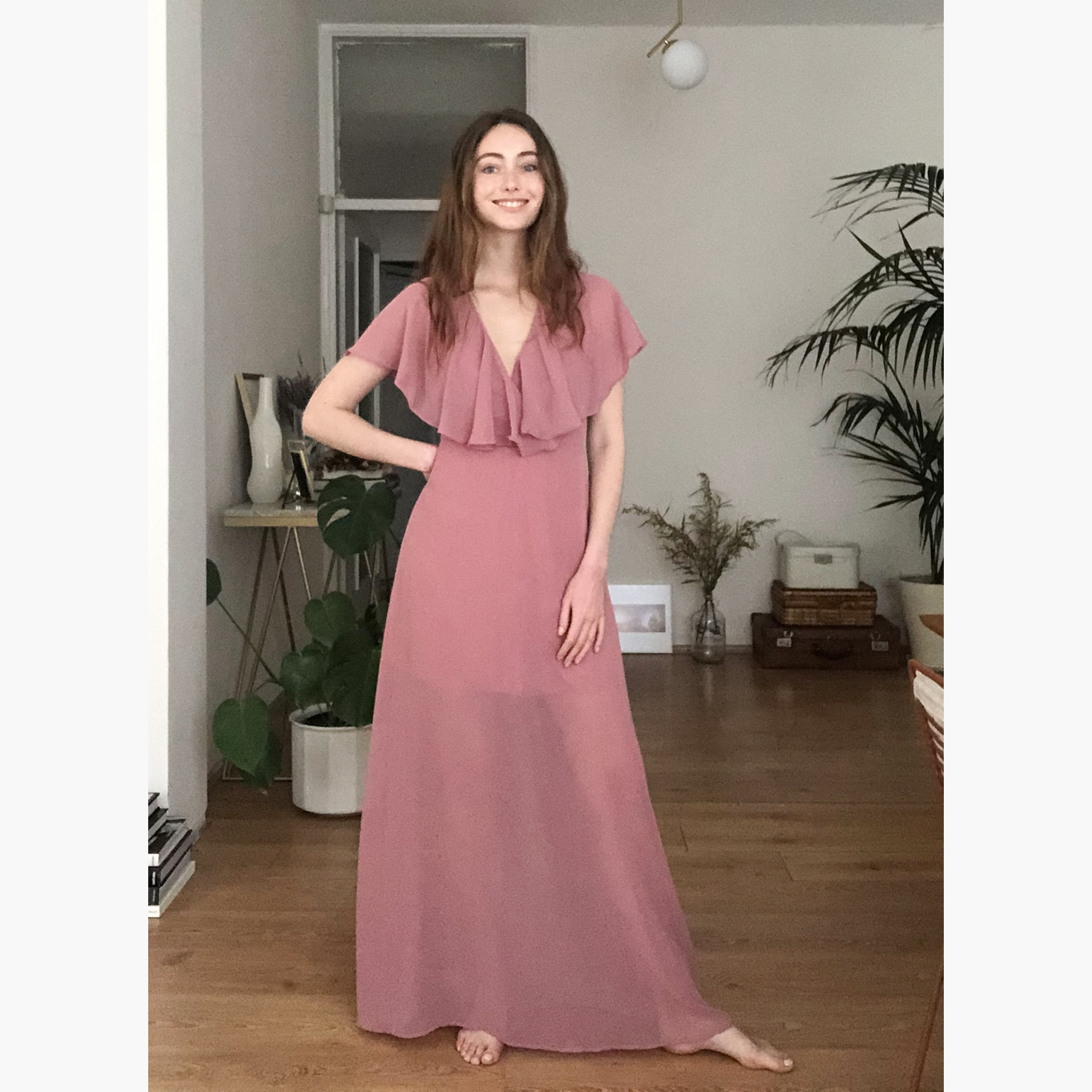 Trendyol Solid V-Neck Maxi Dress with Cap Sleeves-women-clothing-dresses-image-3