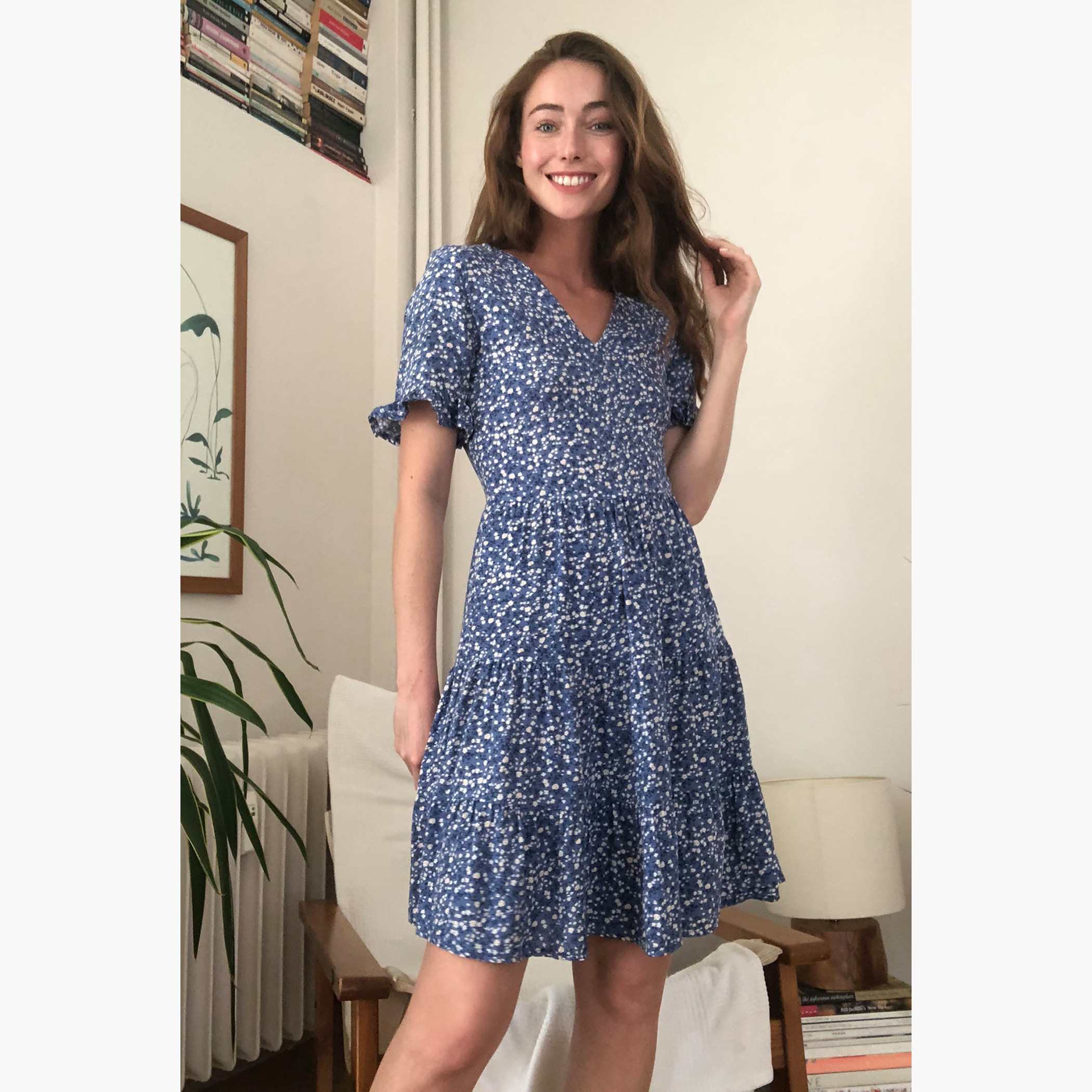 Trendyol Printed V-neck Mini A-line Dress with Short Sleeves-women-clothing-dresses-image-3