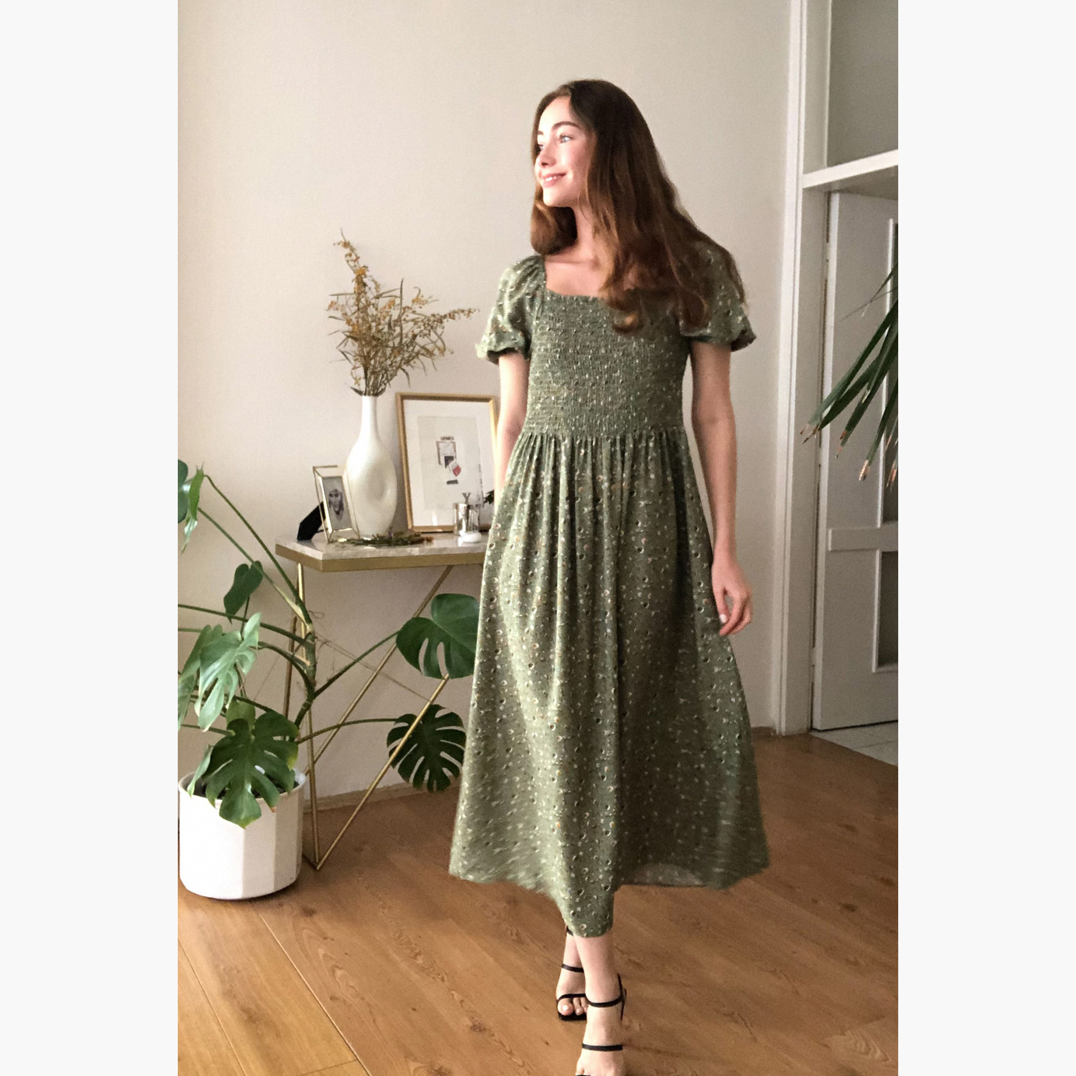Trendyol Printed Maxi A-line Dress with Short Sleeves-women-clothing-dresses-image-1