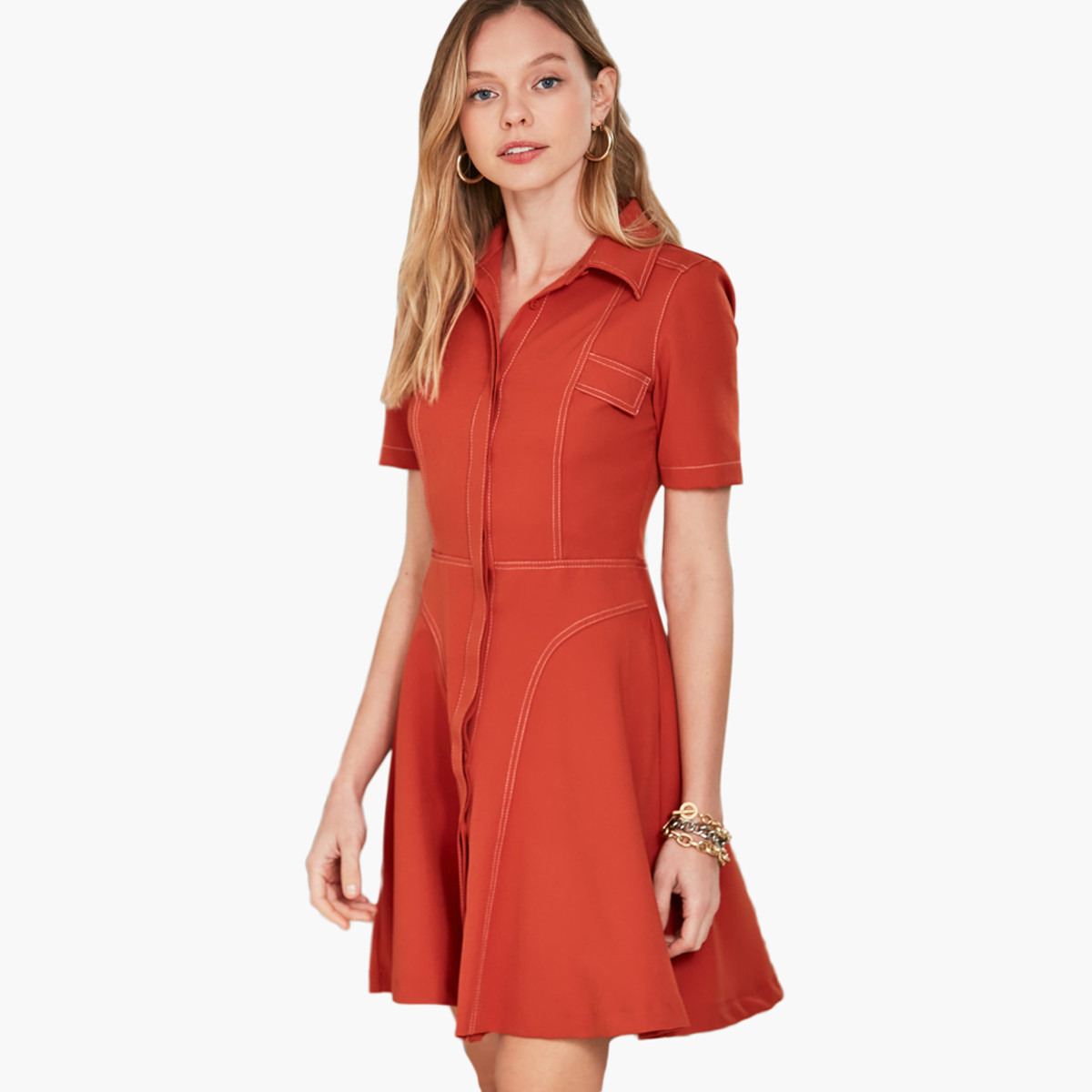 Trendyol Textured Shirt Mini Dress with Short Sleeves-women-clothing-dresses-image-1