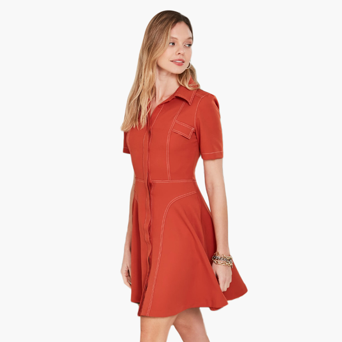 Trendyol Textured Shirt Mini Dress with Short Sleeves-women-clothing-dresses-image-2