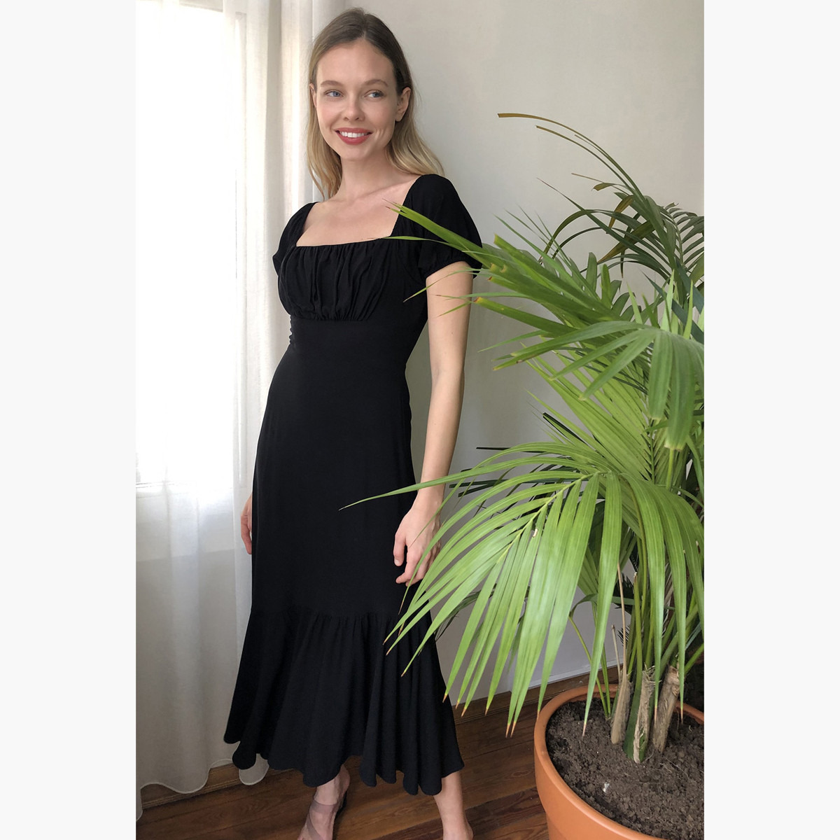 Trendyol Solid Maxi Asymmetric Dress with Puff Sleeves-women-clothing-dresses-image-4