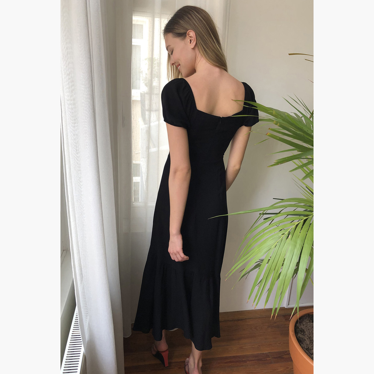 Trendyol Solid Maxi Asymmetric Dress with Puff Sleeves-women-clothing-dresses-image-6