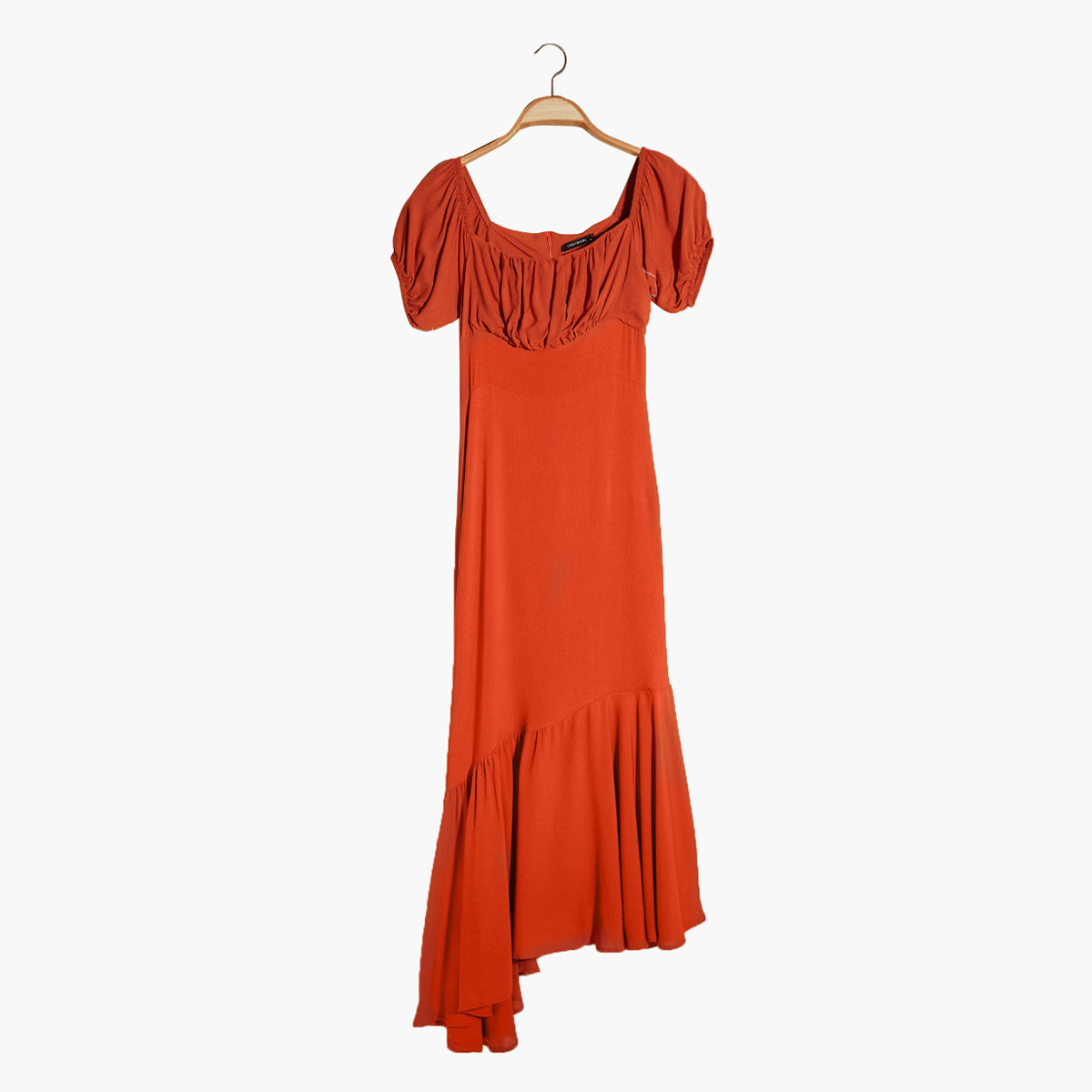 Trendyol Solid Maxi Asymmetric Dress with Puff Sleeves-women-clothing-dresses-image-1