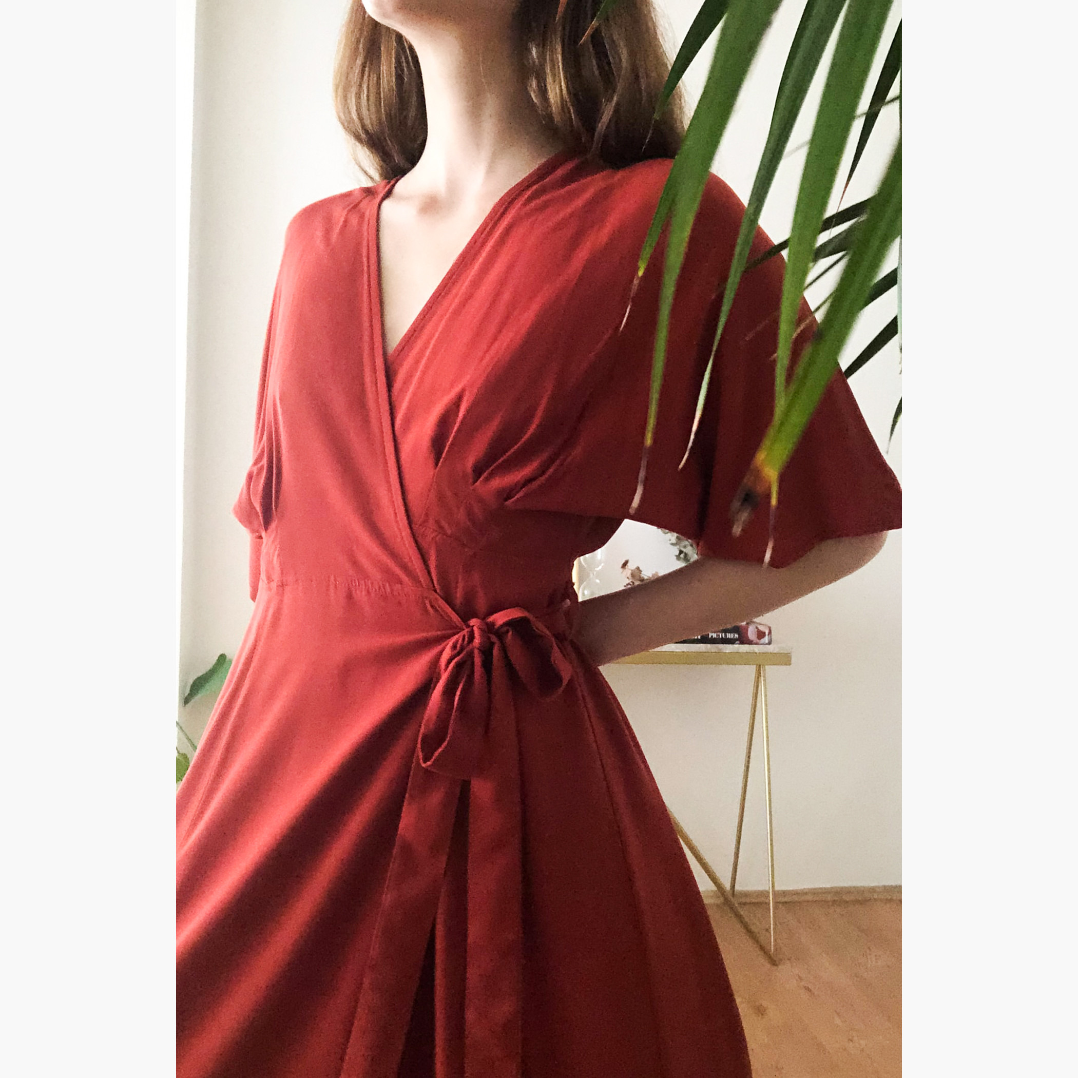 Trendyol Solid Maxi Wrap Dress with Short Sleeves and Tie Up Detail-women-clothing-dresses-image-3