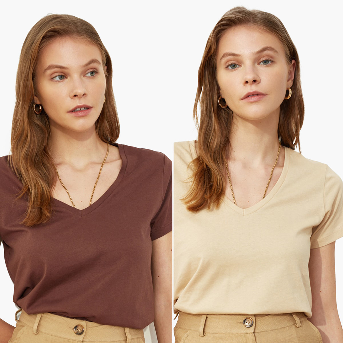 Pack of 2 Trendyol Women Cotton Solid Brown T-Shirt-women-clothing-tshirts-image-1