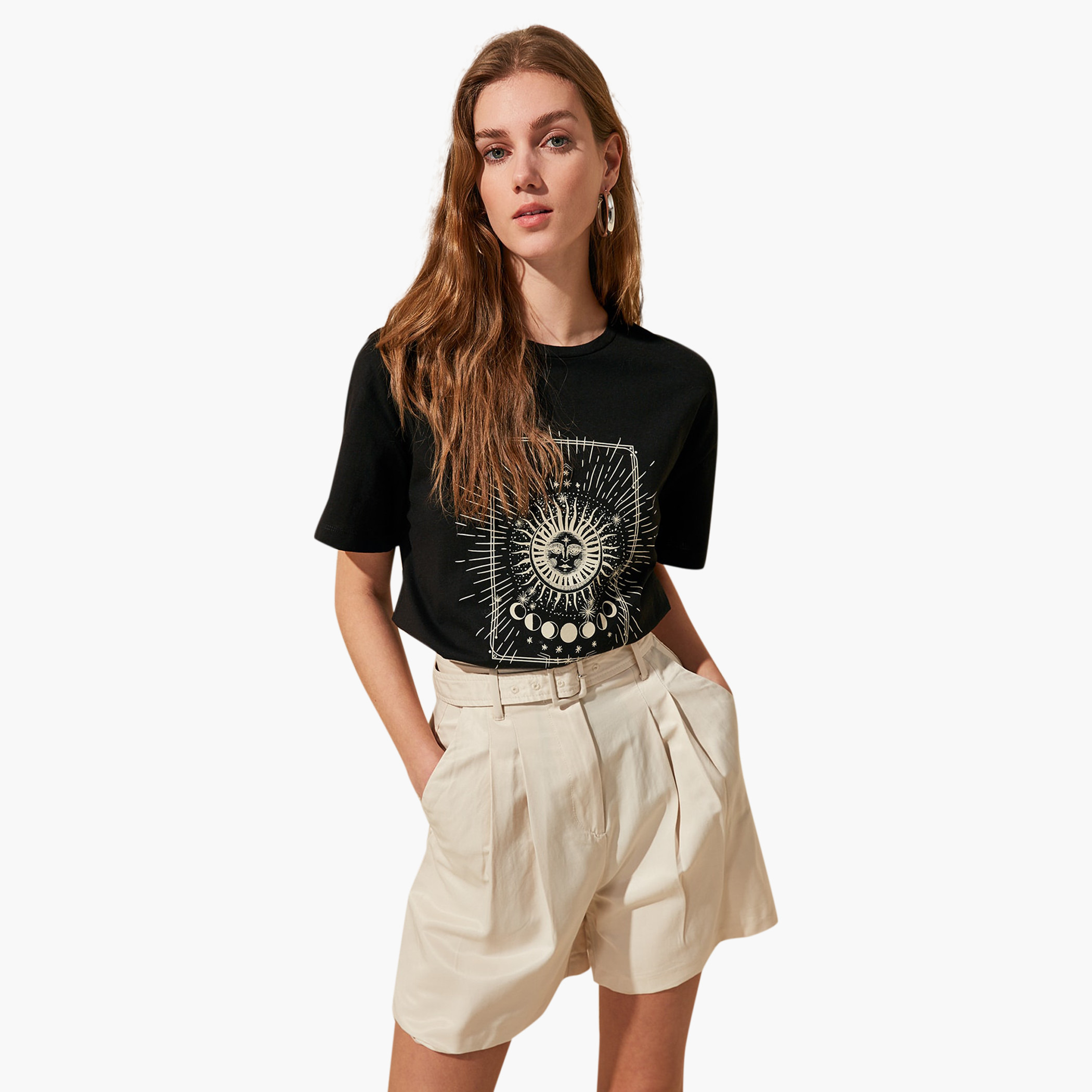 Trendyol Graphic Print T-shirt with Crew Neck and Short Sleeves-women-clothing-tshirts-image-2