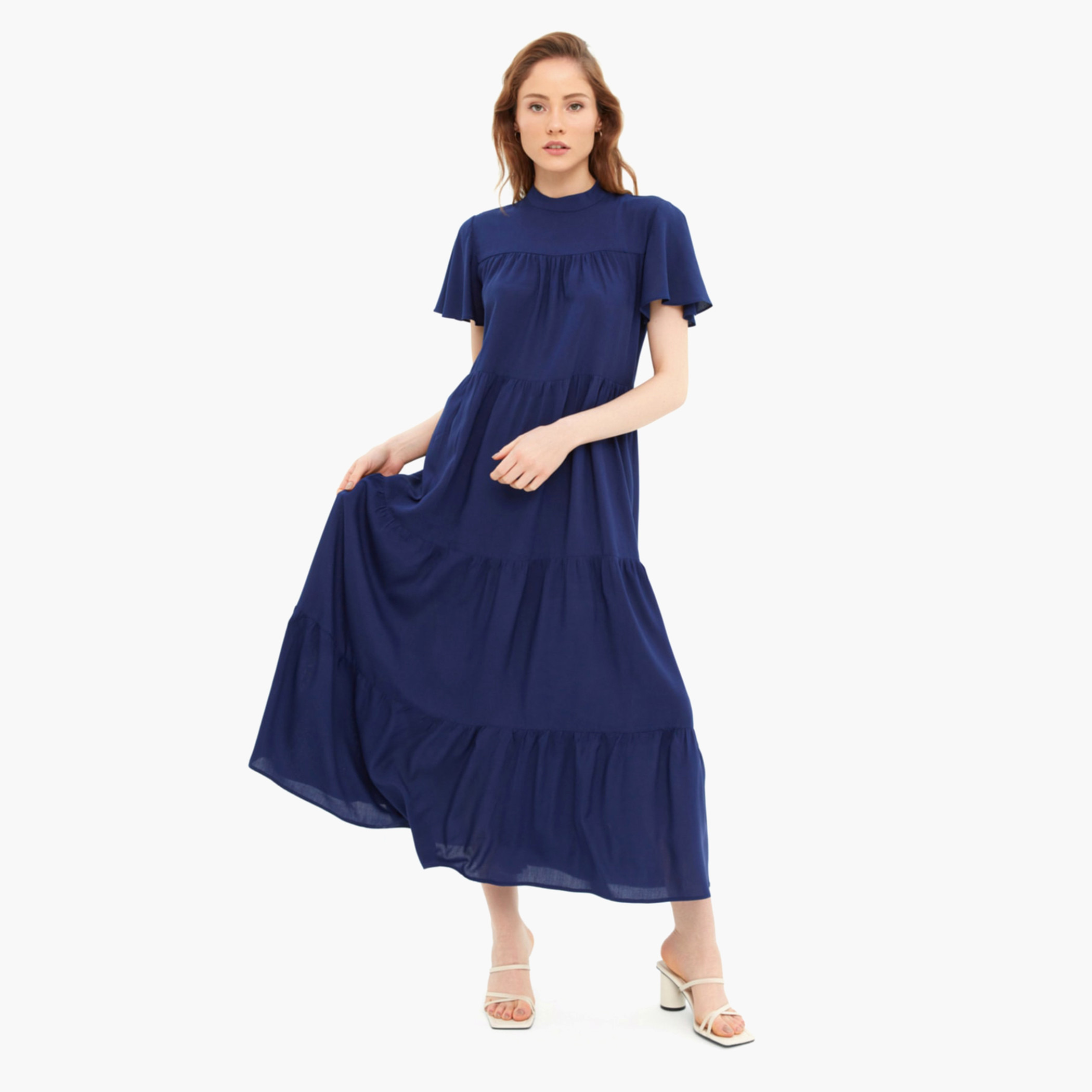 Trendyol Women Solid Navy Blue High Neck A-Line Dress-women-clothing-dresses-image-1