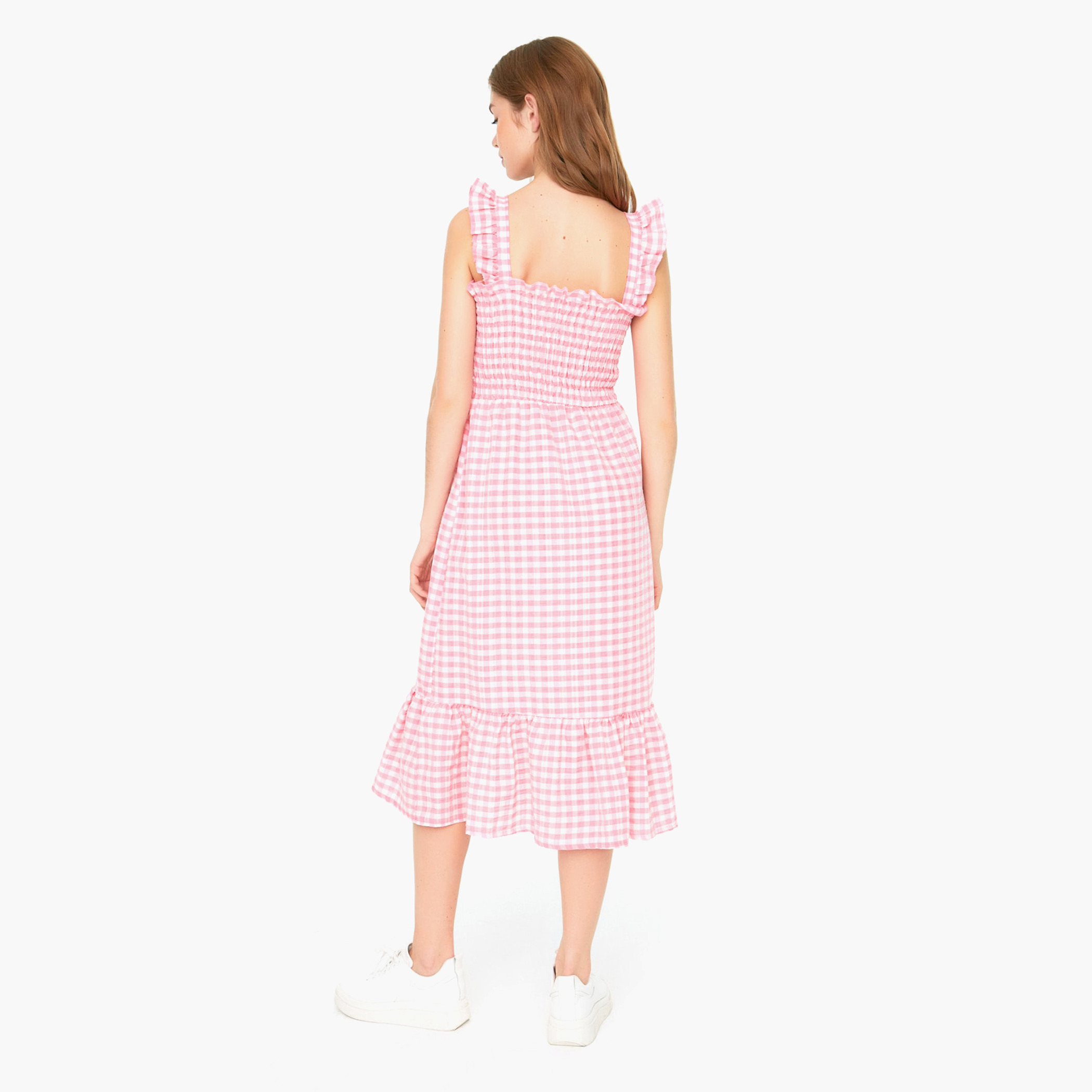 Trendyol Women Checked Pink Square Neck Midi Dress-women-clothing-dresses-image-5