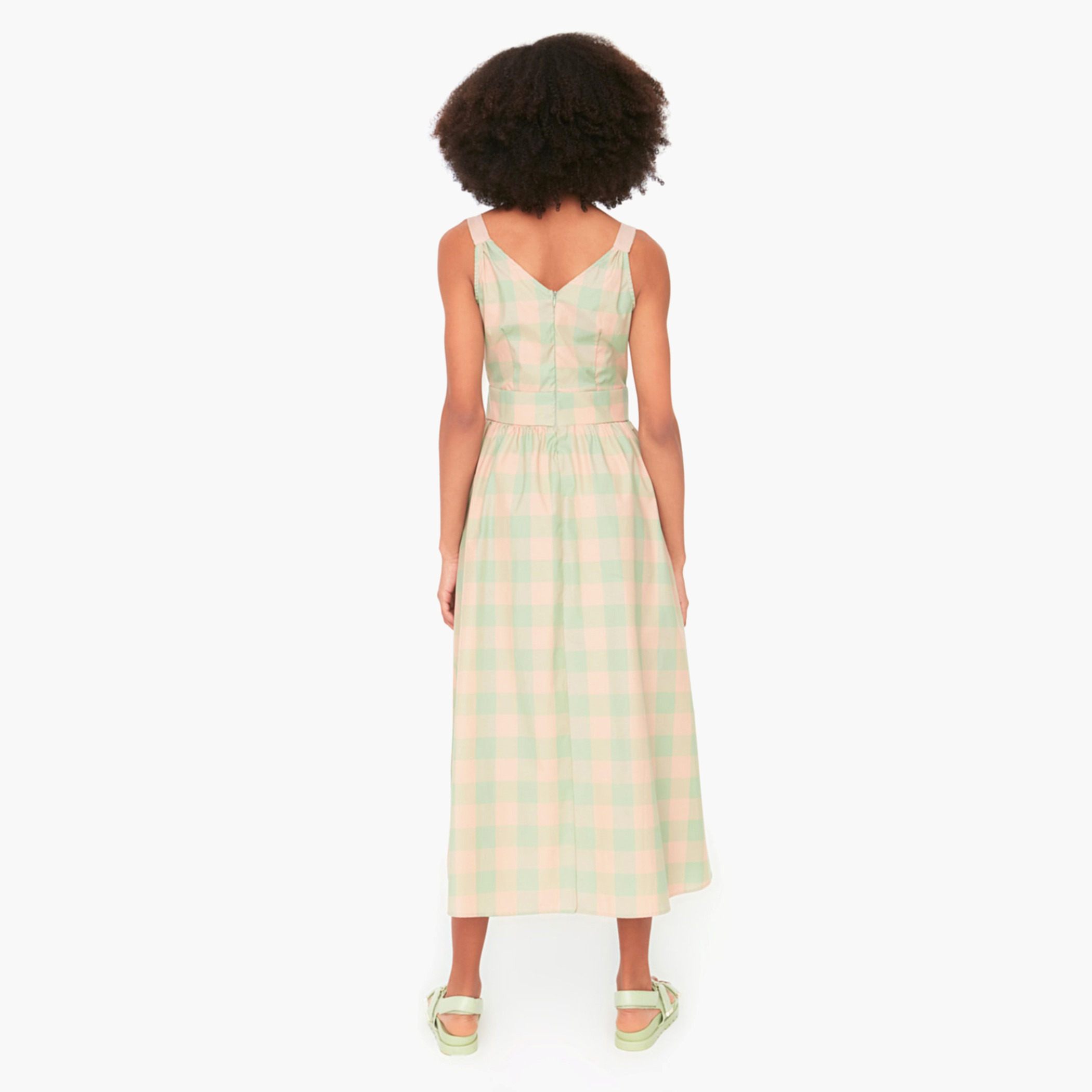Trendyol Women Checked Mint Back Zipper V-Neck Midi Dress-women-clothing-dresses-image-5