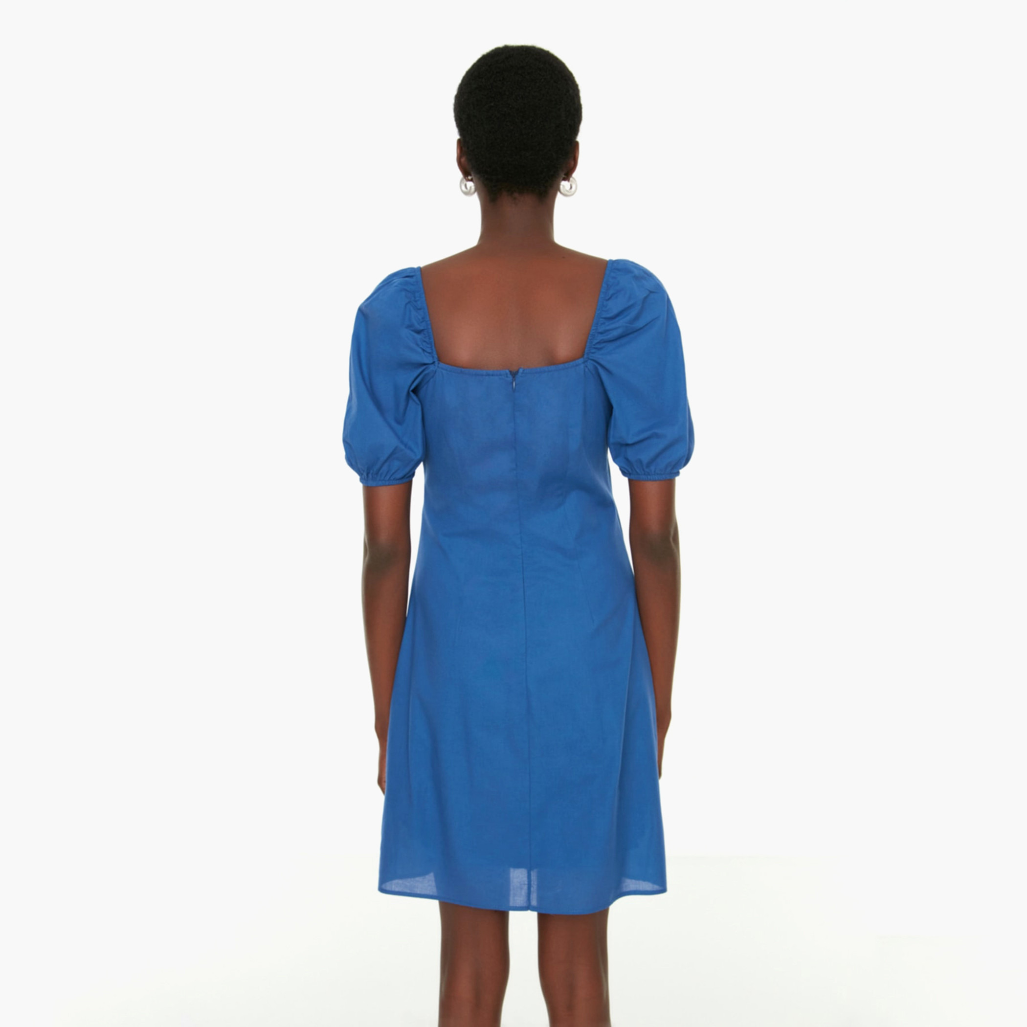 Trendyol Women Solid Blue Back Zipper Square Neck A-Line Dress-women-clothing-dresses-image-5
