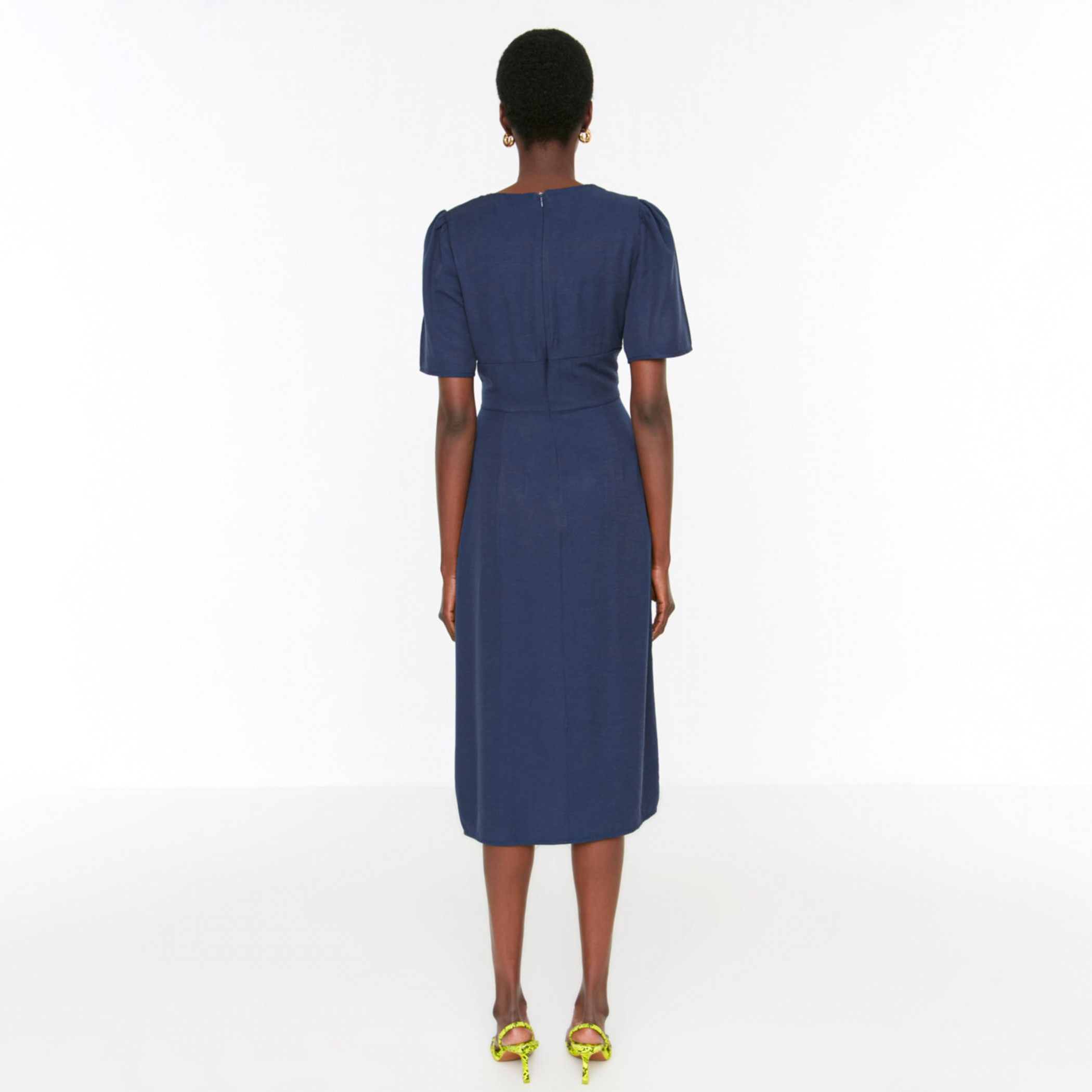 Trendyol Women Solid Navy Blue Back Zipper Midi Slit Dress-women-clothing-dresses-image-5