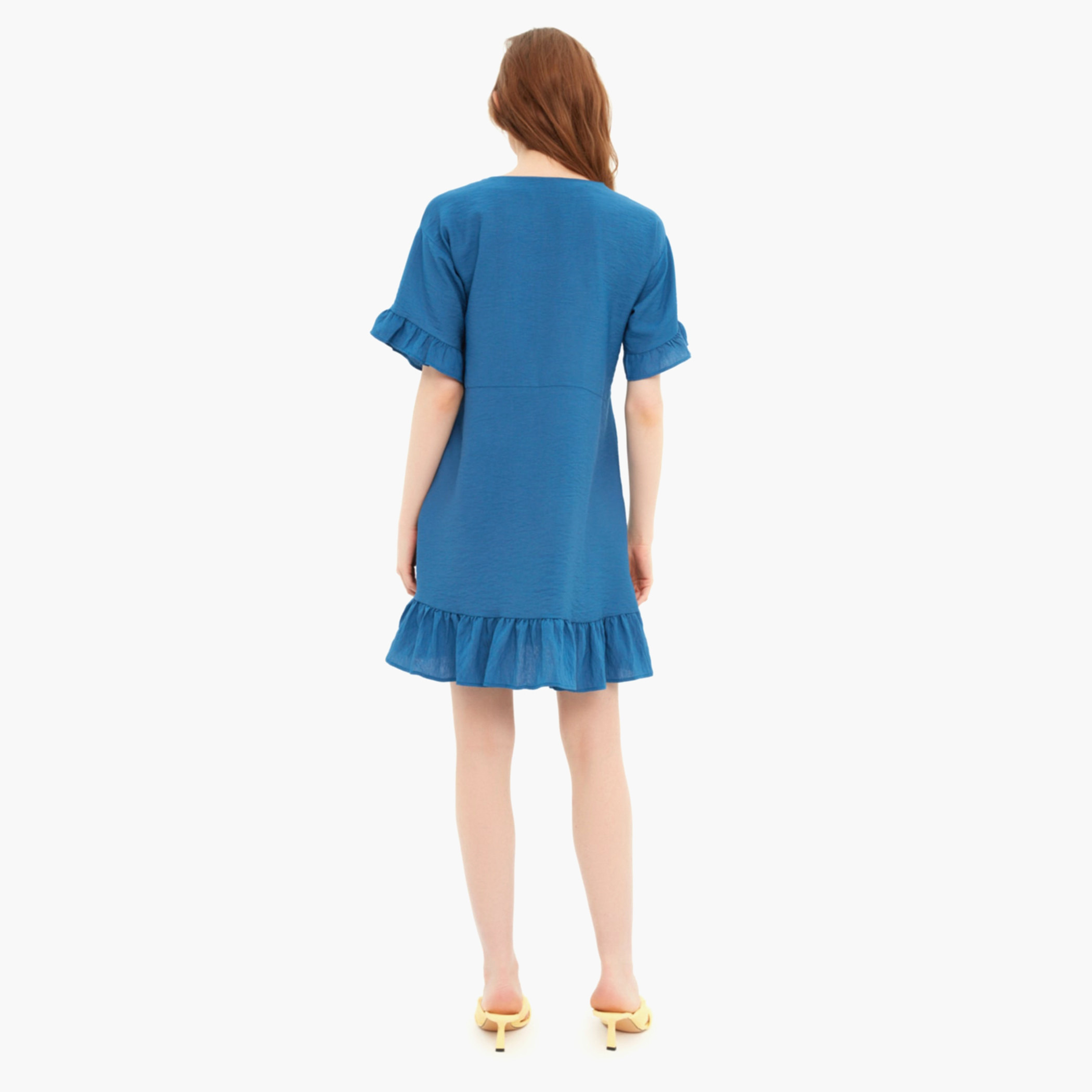 Trendyol Women Solid Blue Ruffled Hem Square Neck Mini Dress-women-clothing-dresses-image-5