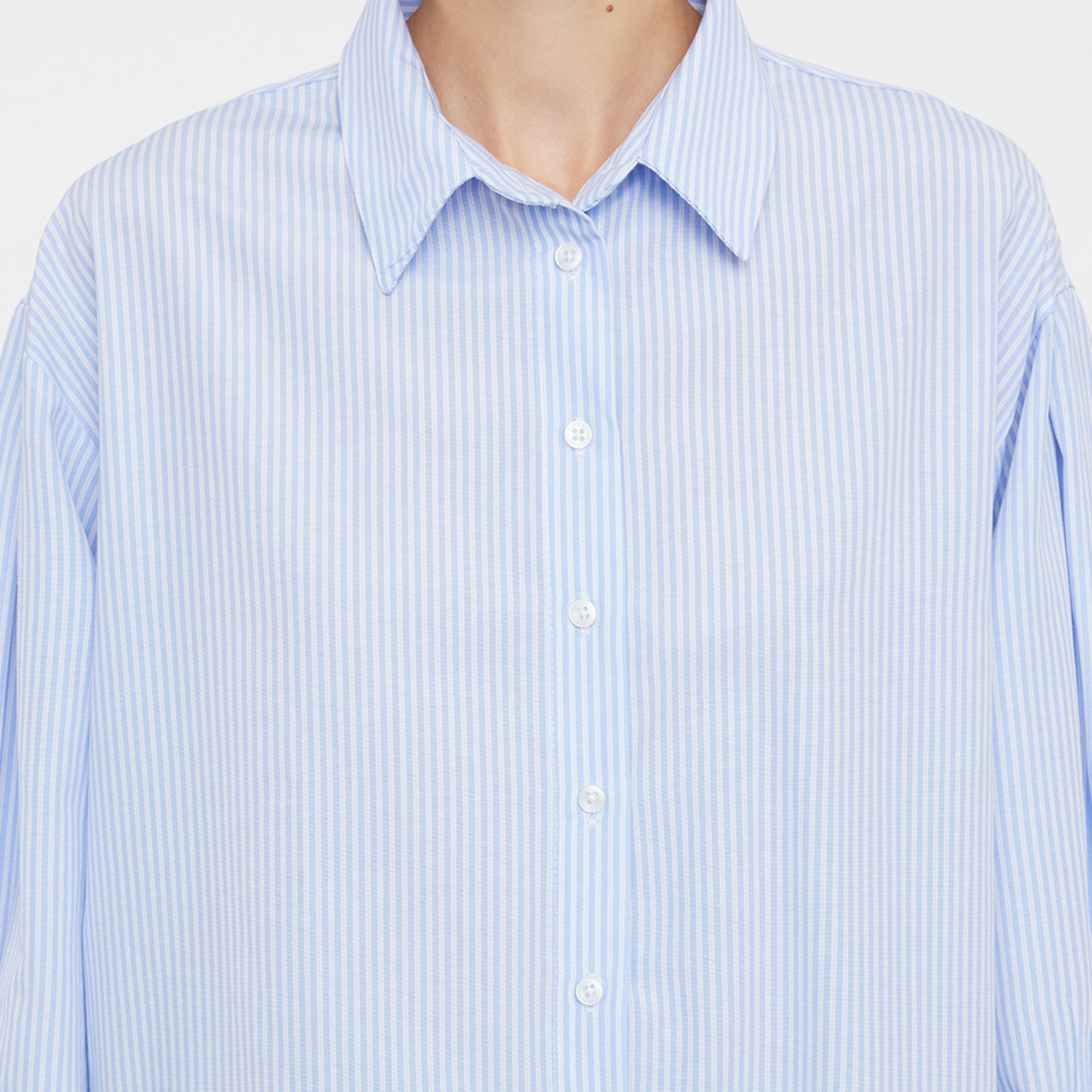 قميص حريمي أزرق مخطط بياقة قميص وأكمام منسدلة من تريندي يول ميلا-women-clothing-shirtsandblouses-shirts-image-5
