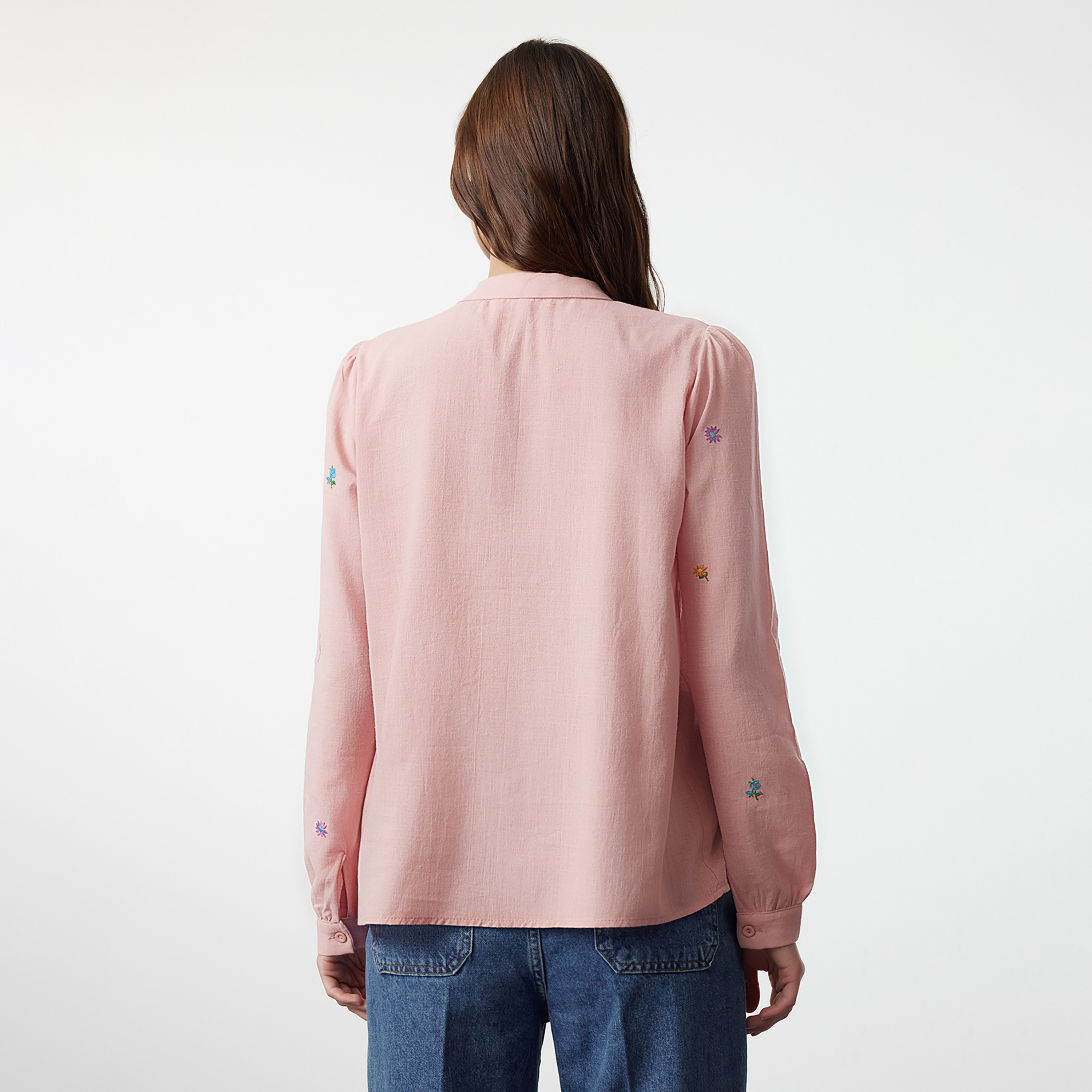 Floral Embroidered Band Collar Women's Shirt-women-clothing-shirtsandblouses-shirts-image-3