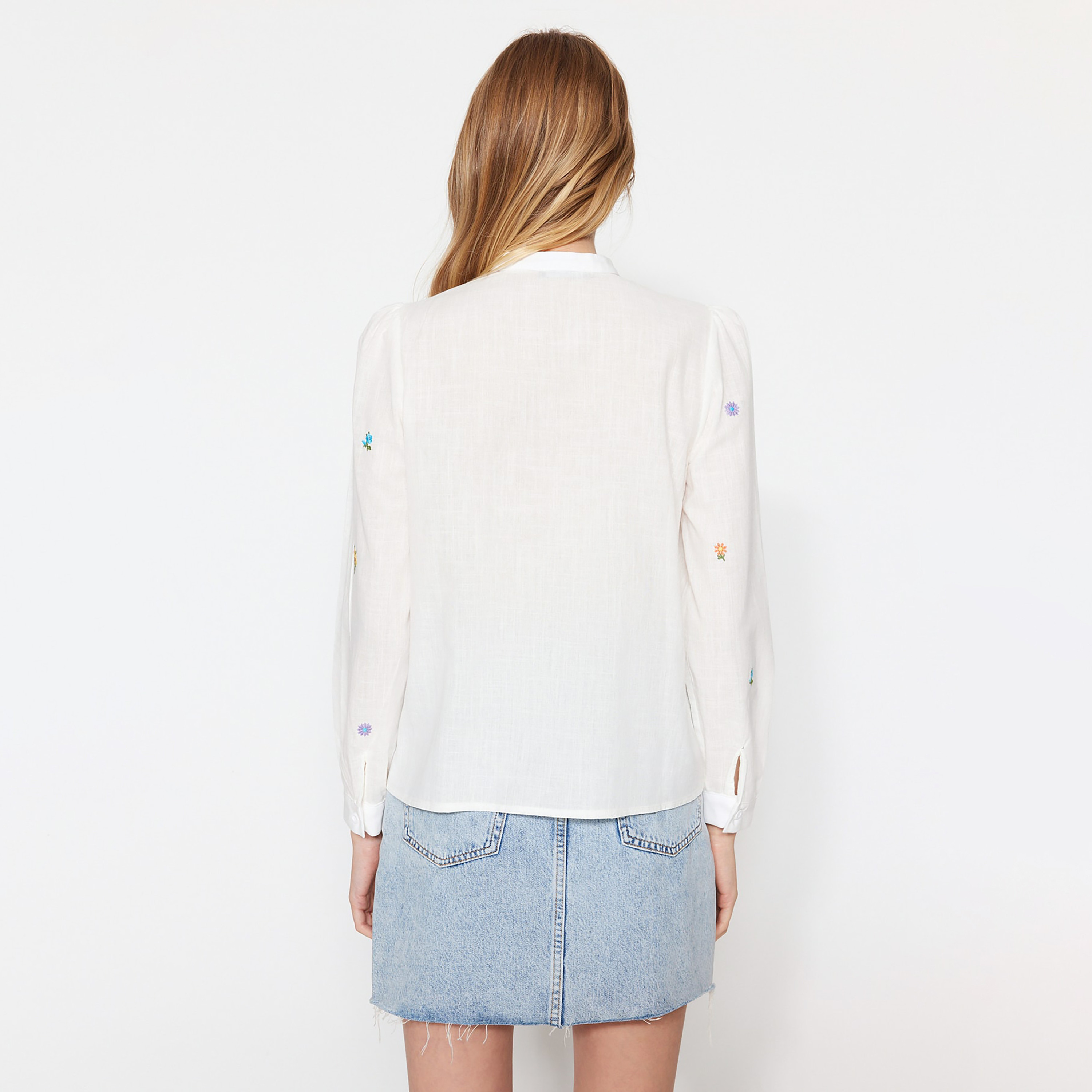 Floral Embroidered Band Collar Women's Shirt-women-clothing-shirtsandblouses-shirts-image-4