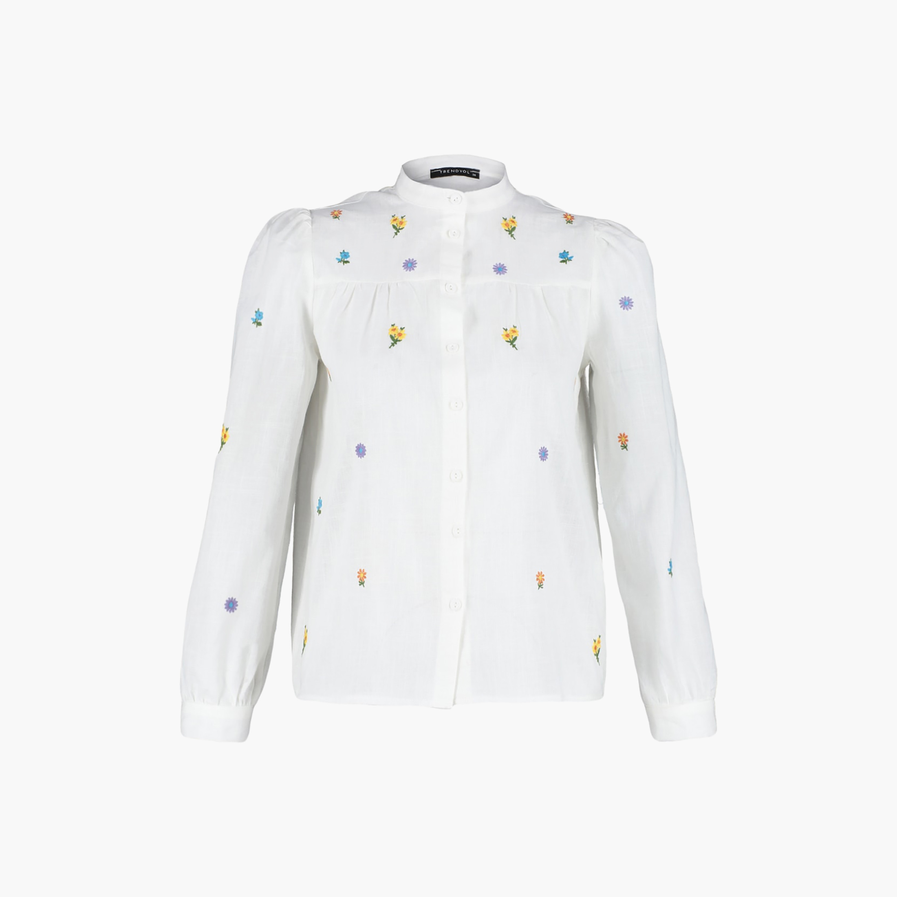 Floral Embroidered Band Collar Women's Shirt-women-clothing-shirtsandblouses-shirts-image-8