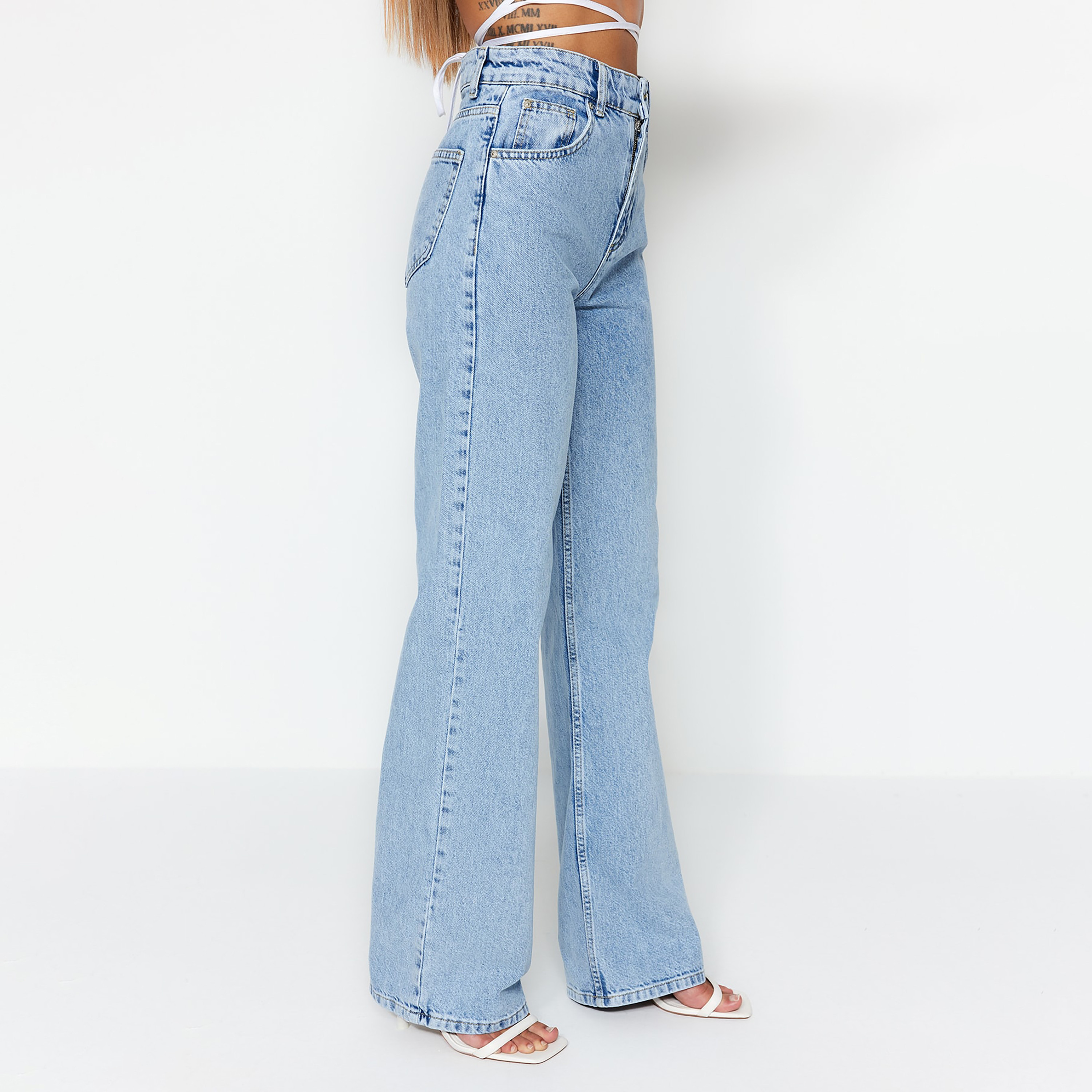 Blue Cotton Wide Leg Women's Jeans-women-clothing-jeans-image-4