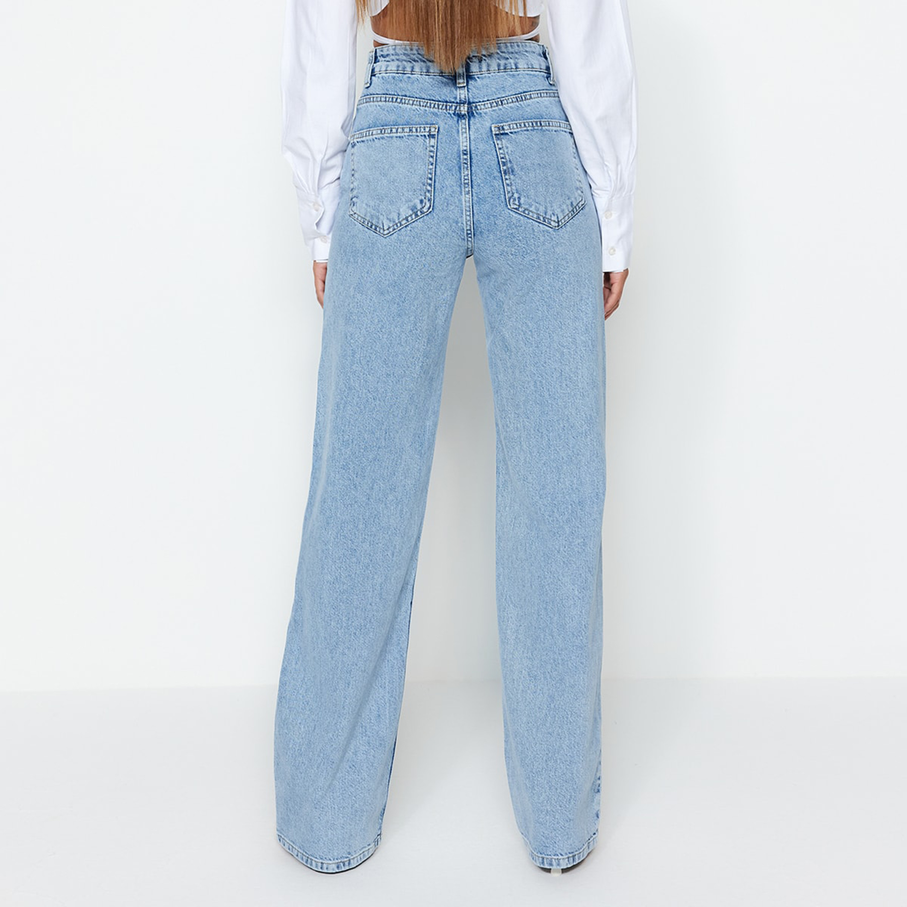 Blue Cotton Wide Leg Women's Jeans-women-clothing-jeans-image-5