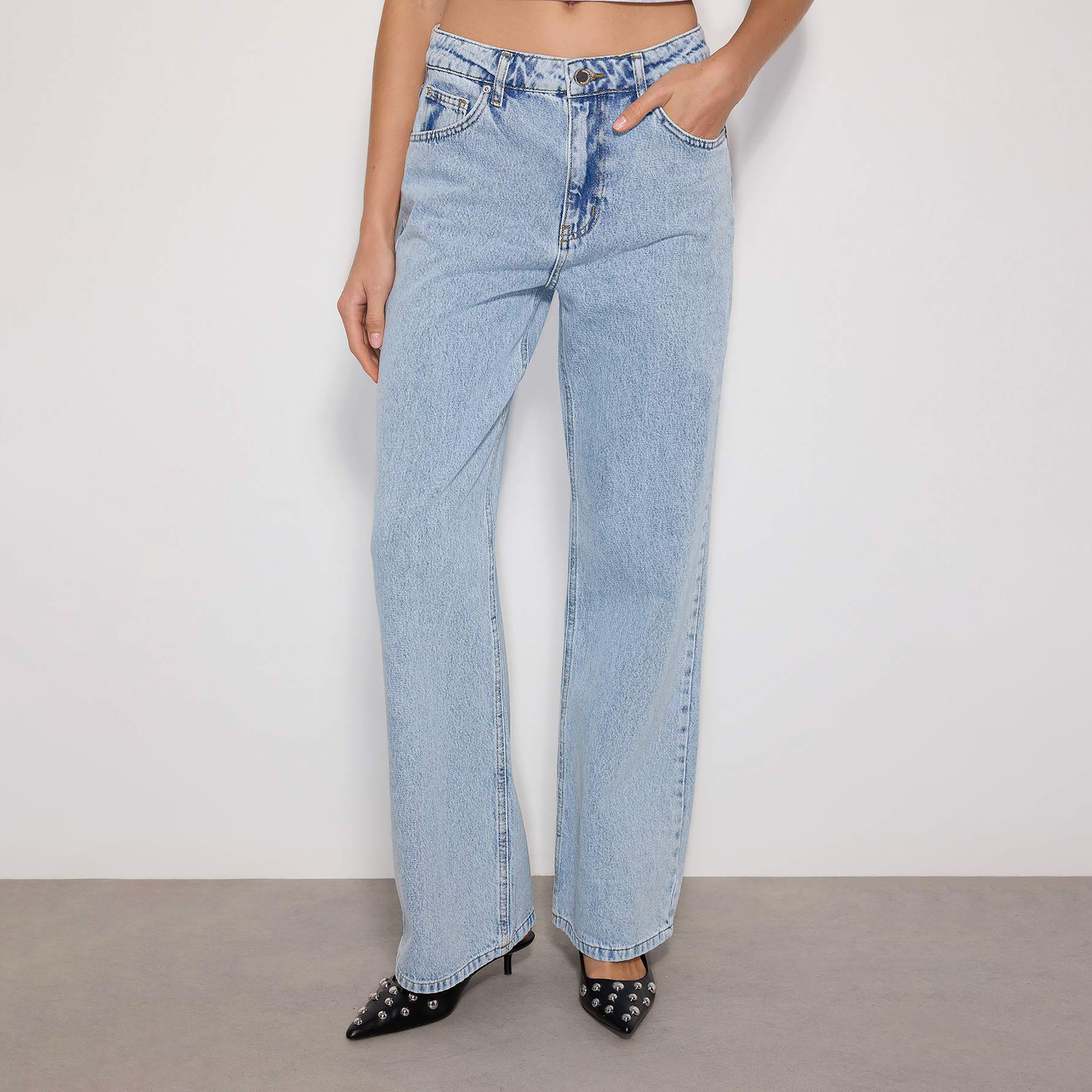 Blue Cotton Wide Leg Women's Jeans-women-clothing-jeans-image-6