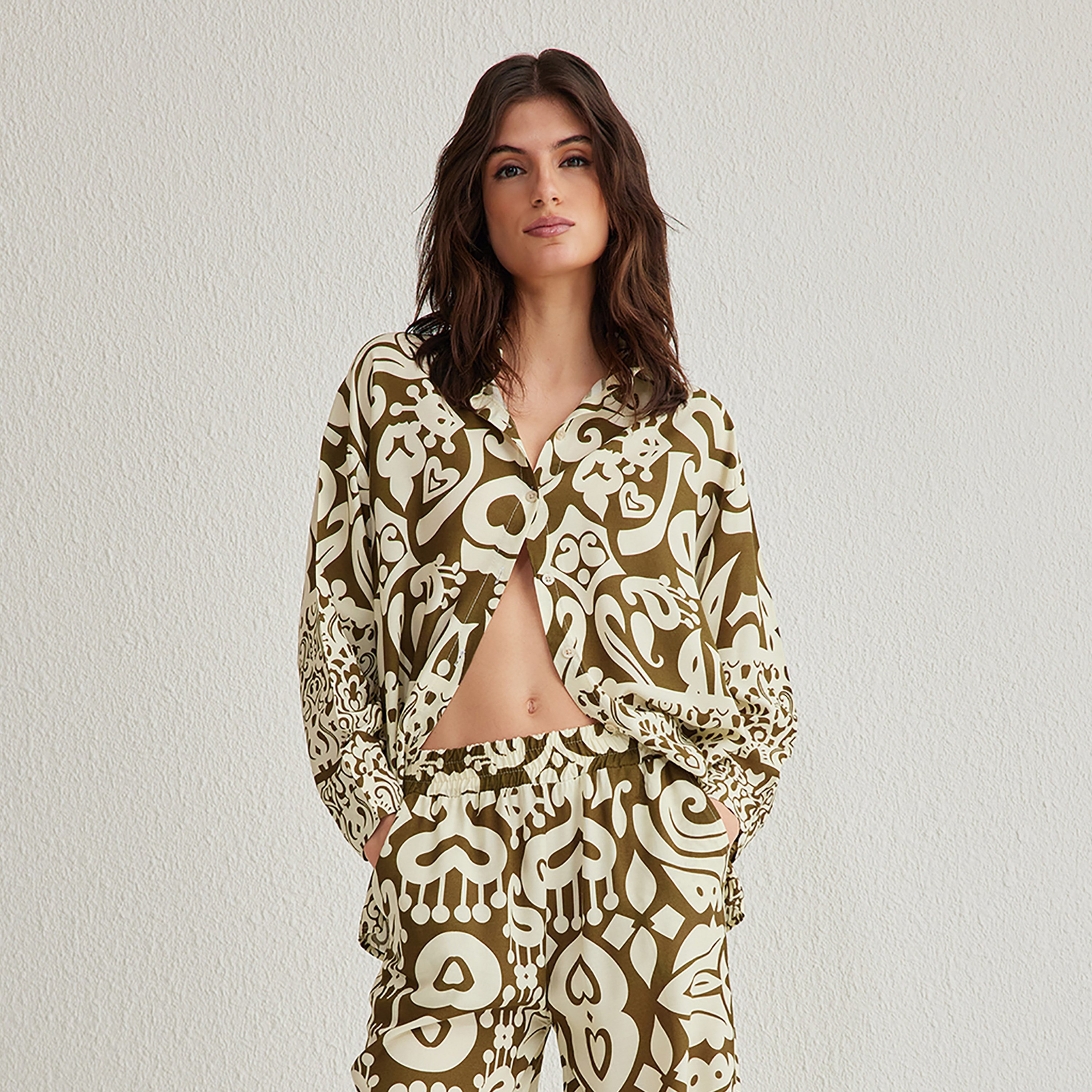 Multicolor Paisley Print Collared Women's Shirt & Trousers Set-women-clothing-coordsets-image-3
