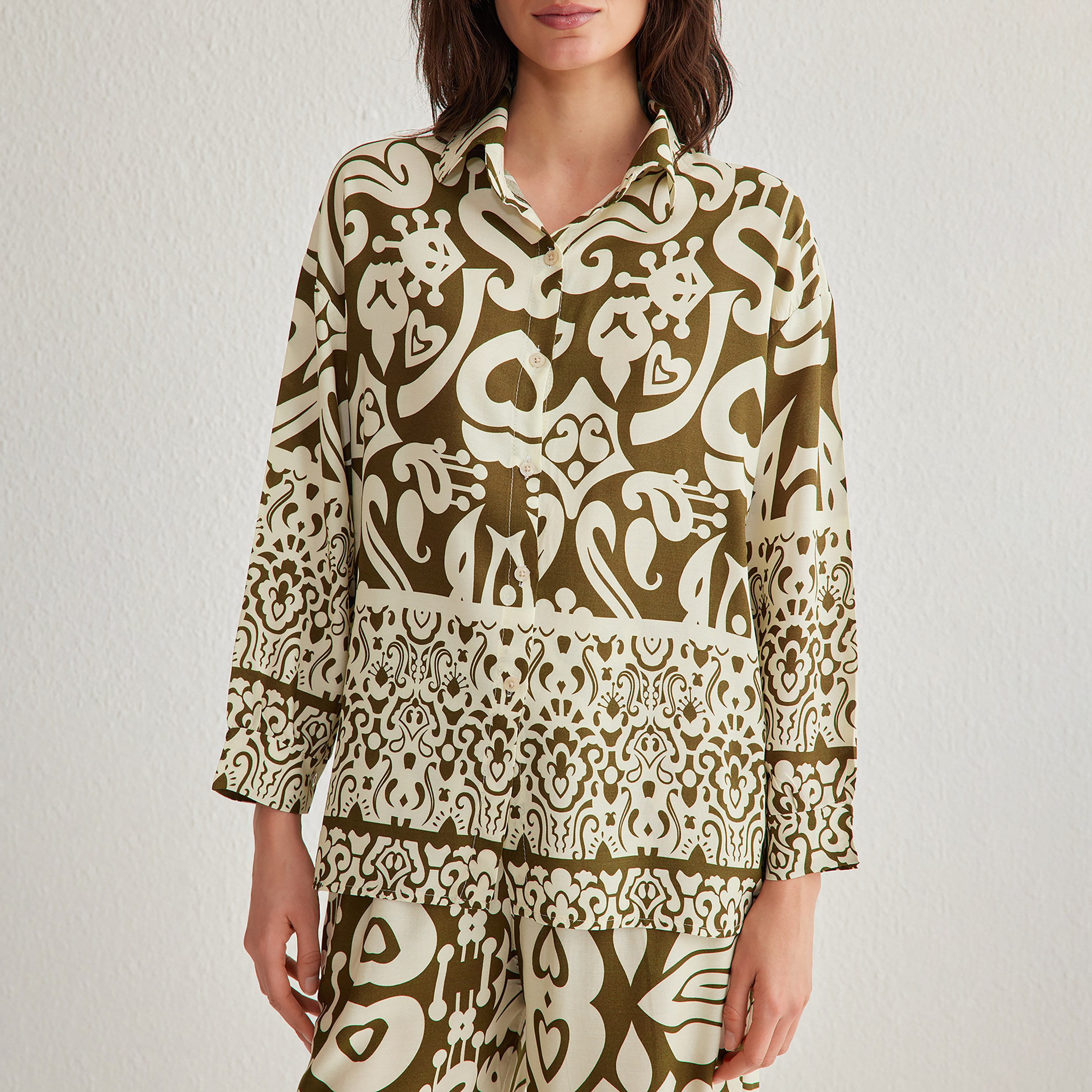 Multicolor Paisley Print Collared Women's Shirt & Trousers Set-women-clothing-coordsets-image-5