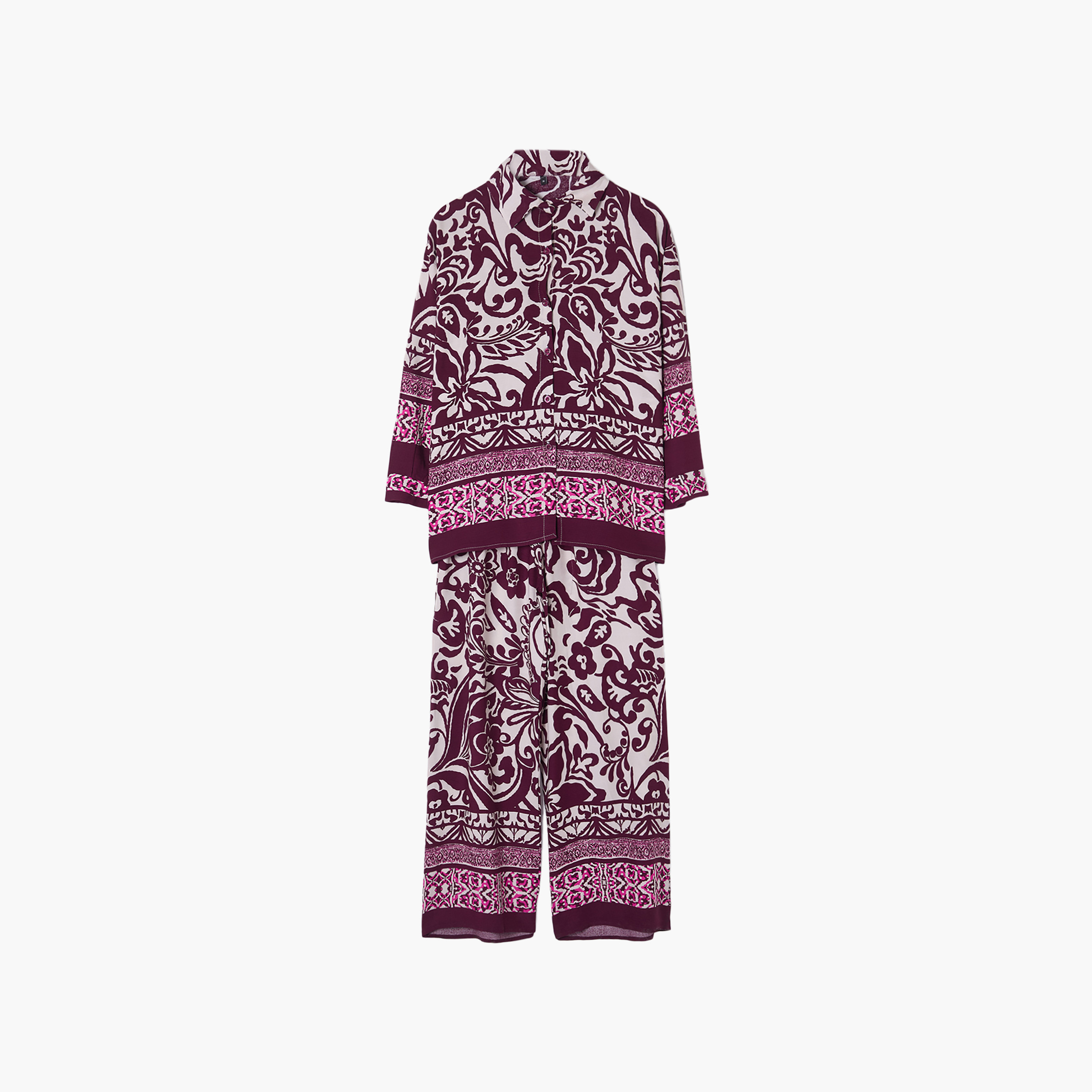 طقم قميص وبنطال نسائي بياقة وطبعة بيزلي متعددة الألوان-women-clothing-coordsets-image-8