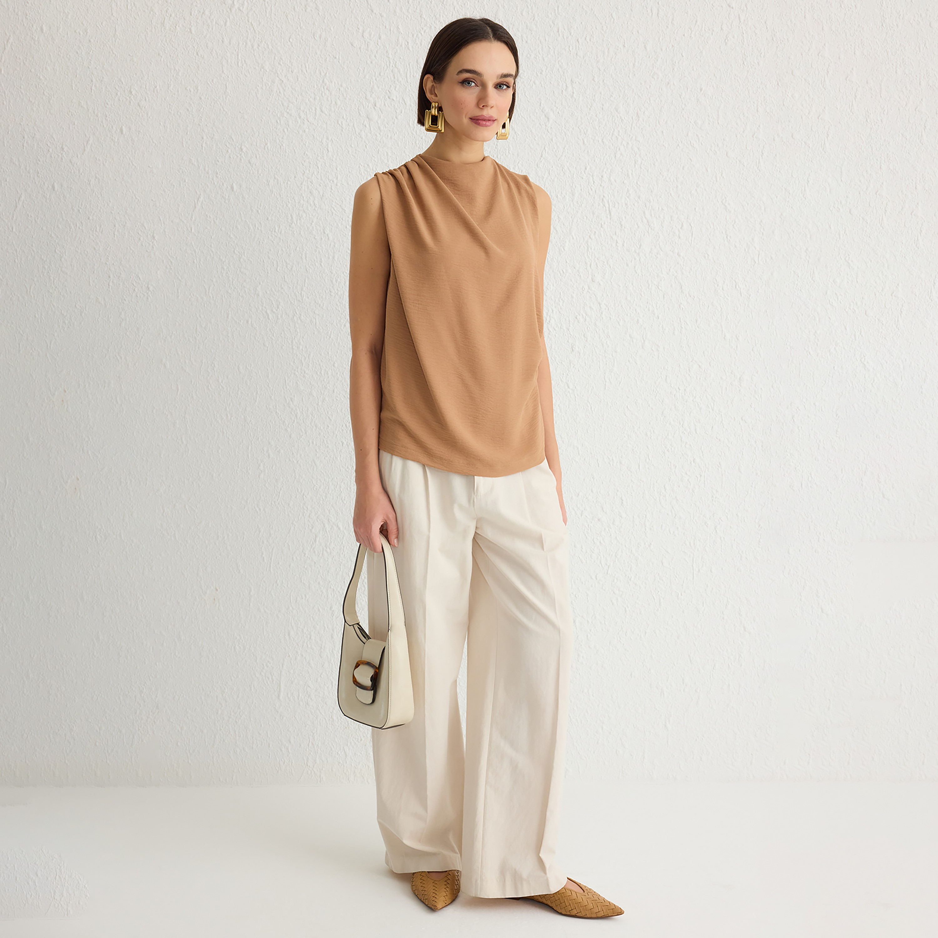 Trendyolmilla Brown Textured Mock Neck Women's Top-women-clothing-shirtsandblouses-blouses-image-2