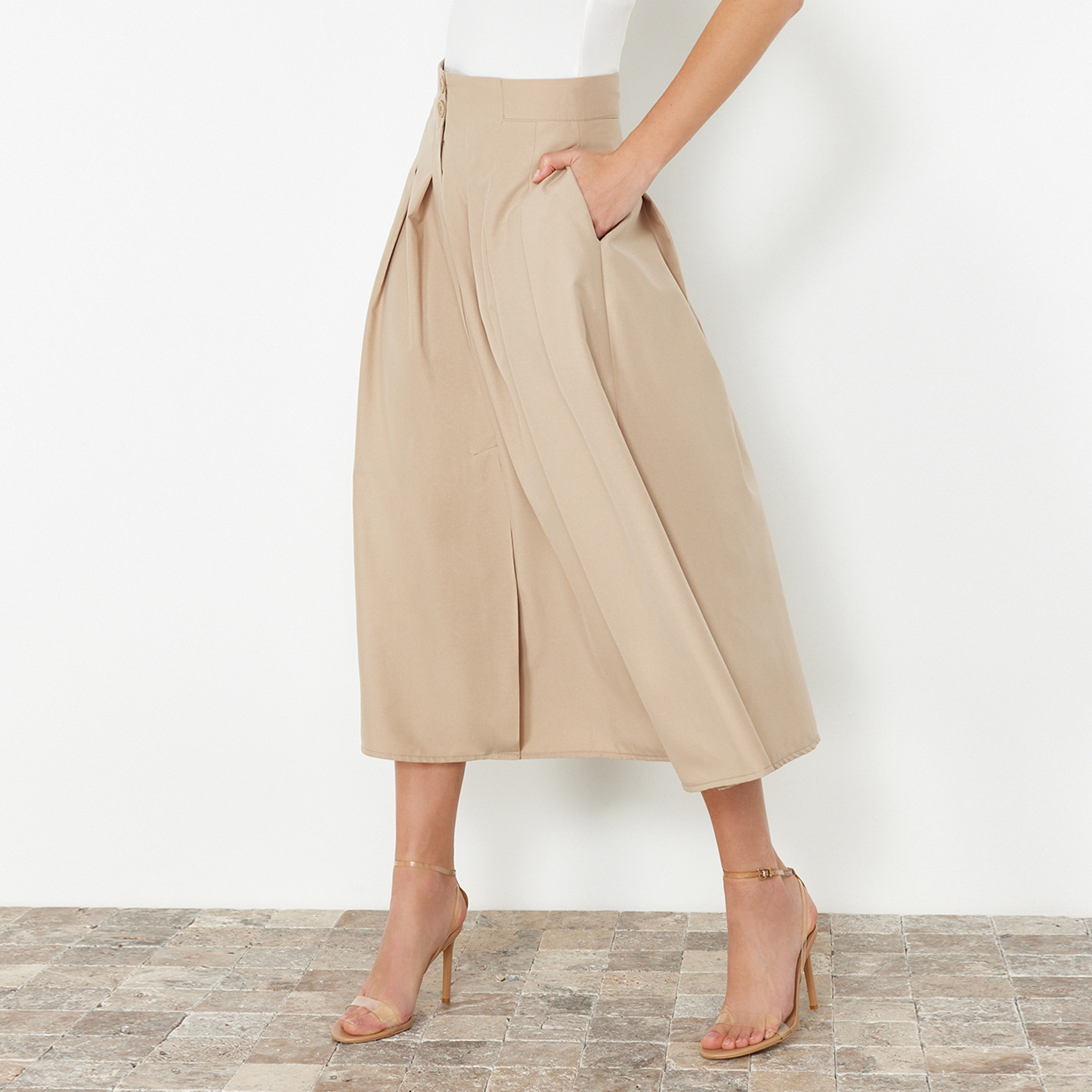 تنورة ميدي نسائية بيج واسعة-women-clothing-skirts-image-3