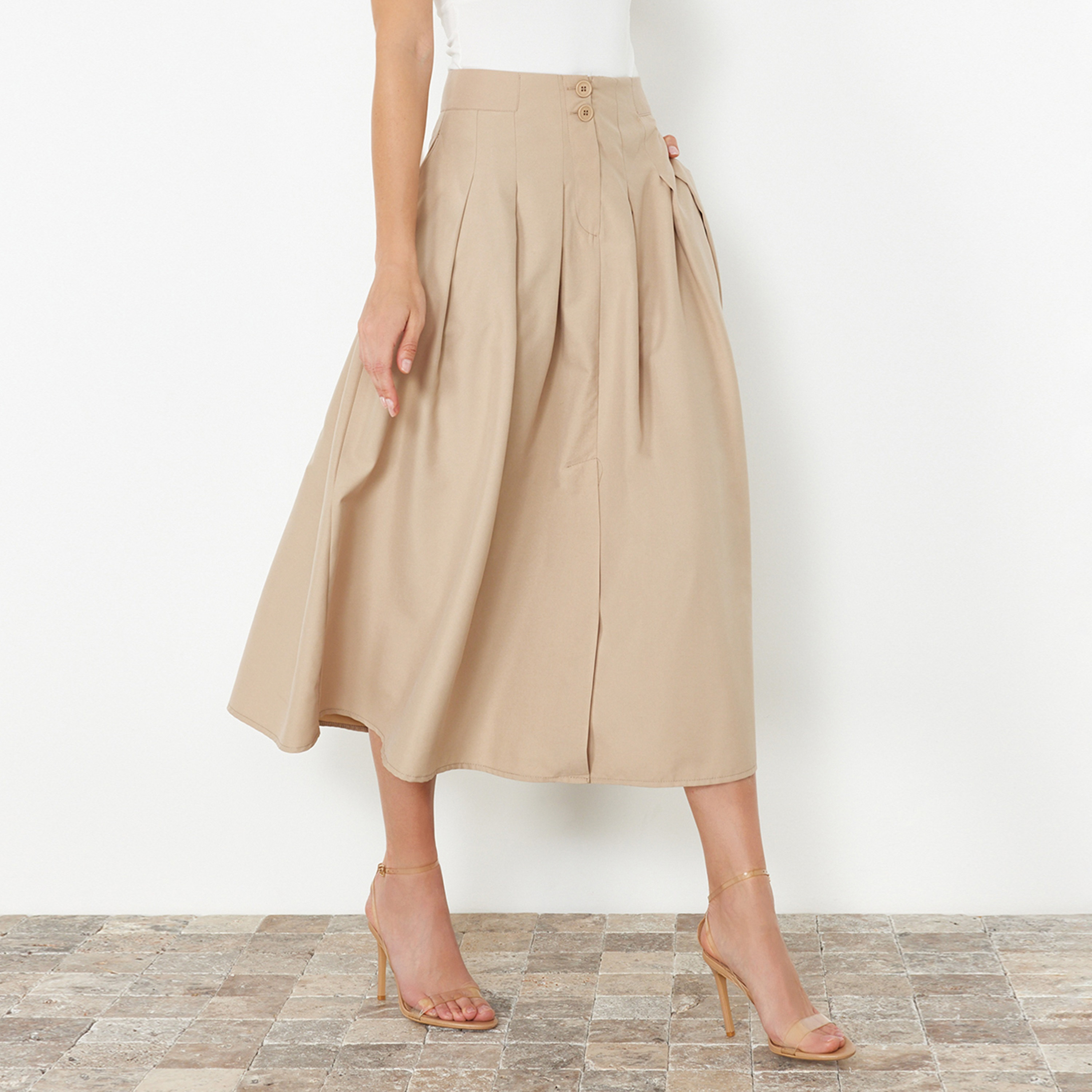 تنورة ميدي نسائية بيج واسعة-women-clothing-skirts-image-4