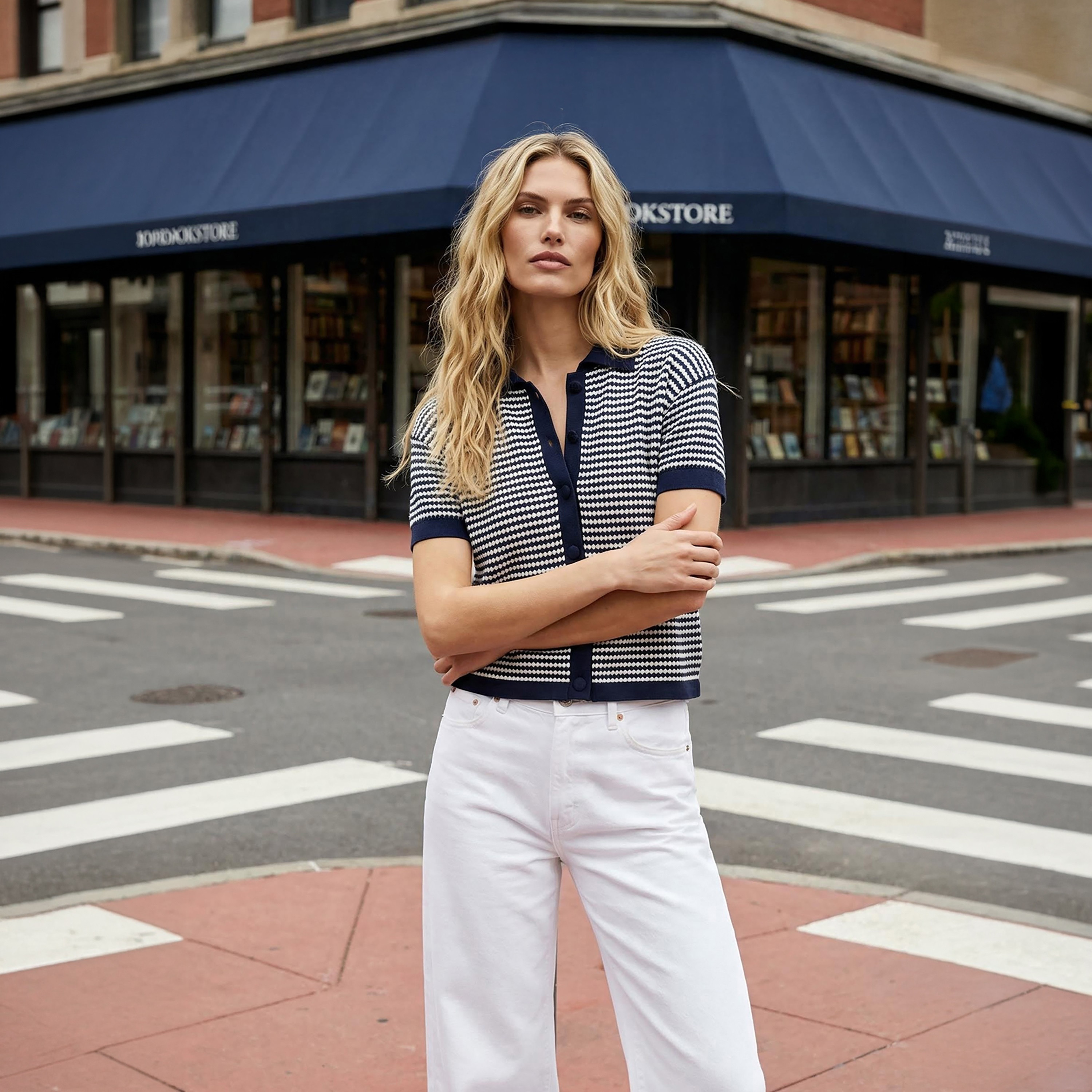 Trendyolmilla Navy Striped Collared Women's Knit Top-women-clothing-shirtsandblouses-blouses-image-2