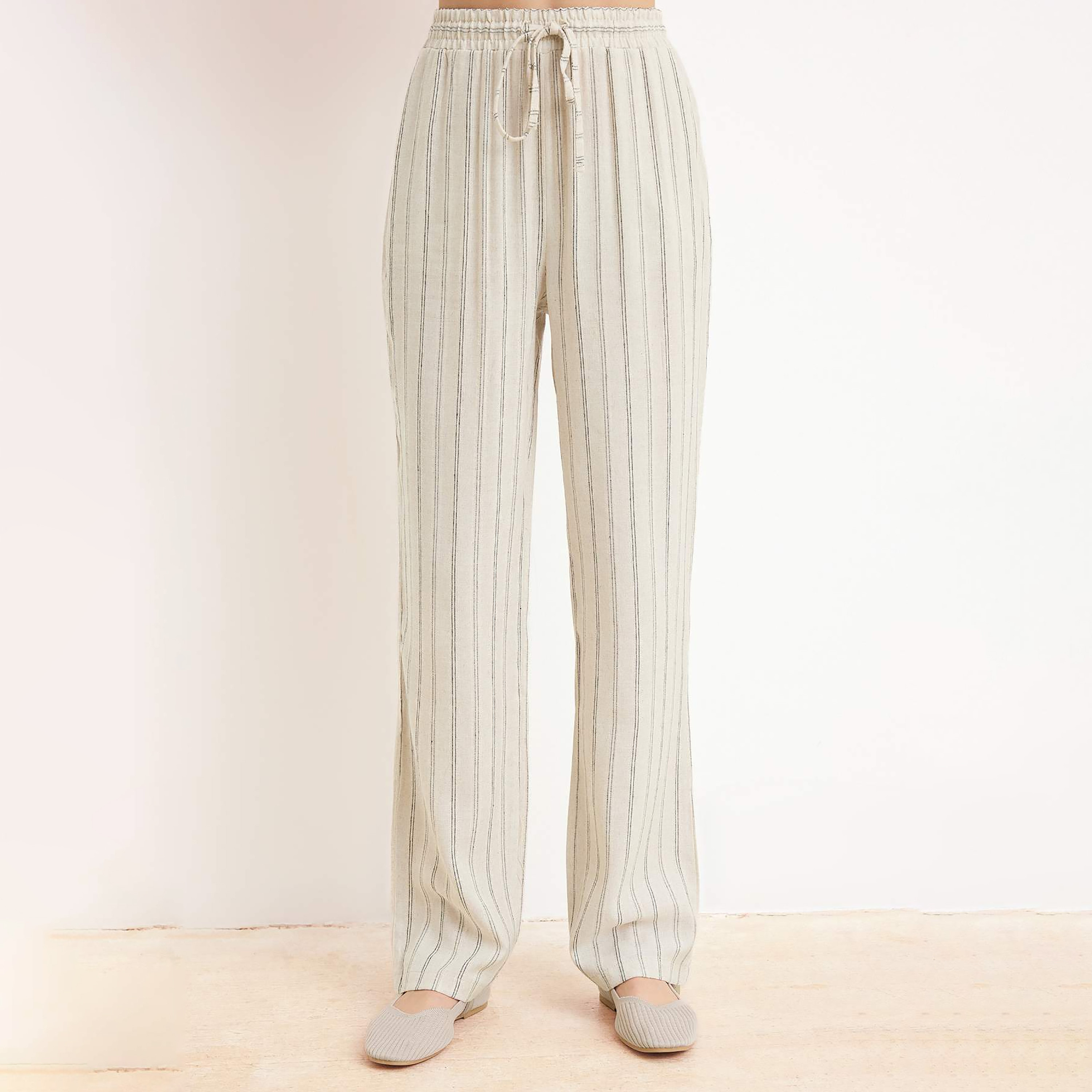 Trendyolmilla Stone Striped Collared Dropped Sleeves Women's Shirt & Trousers Set-women-clothing-coordsets-image-4