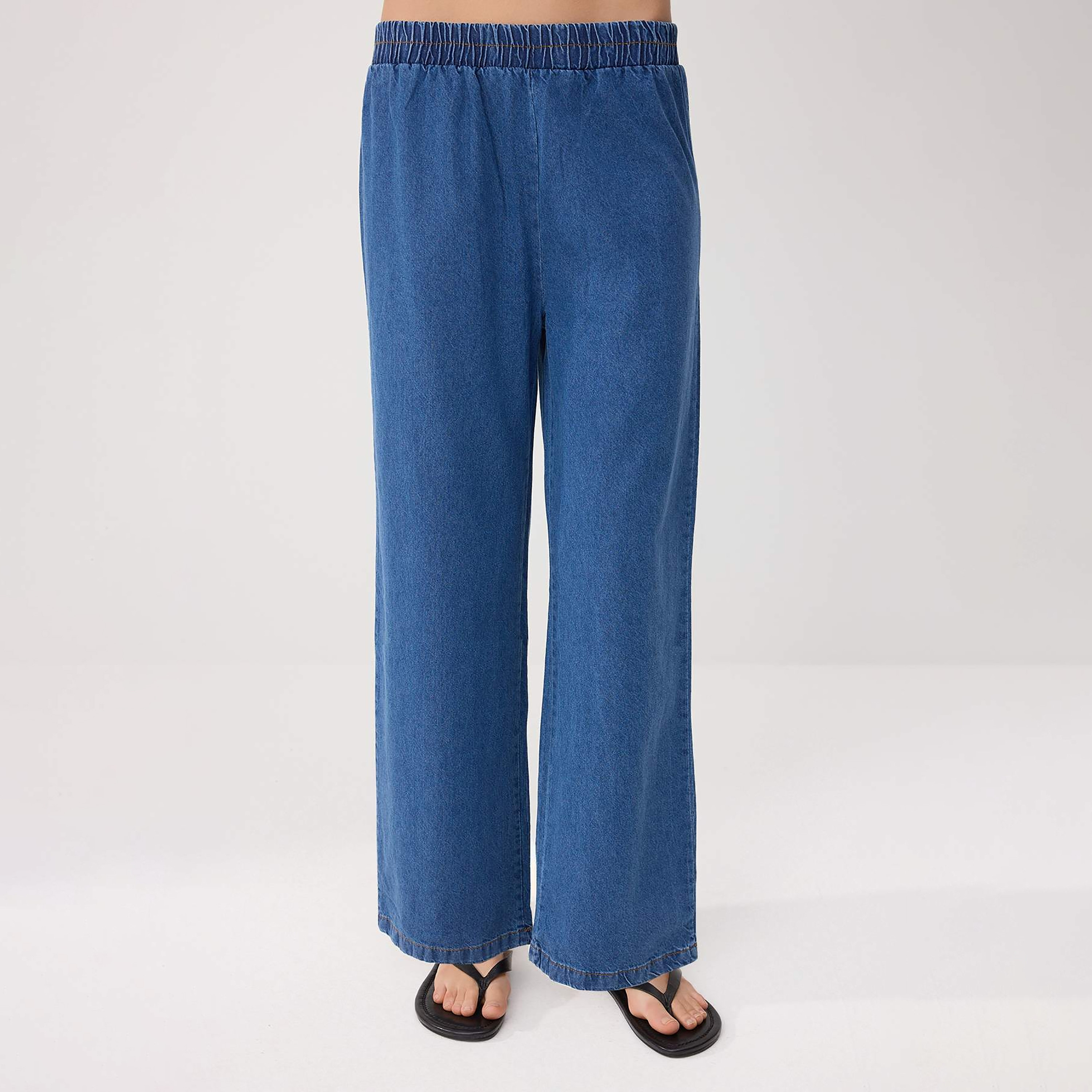 Trendyolmilla Blue Collared Cotton Women's Top & Trousers Set-women-clothing-coordsets-image-4