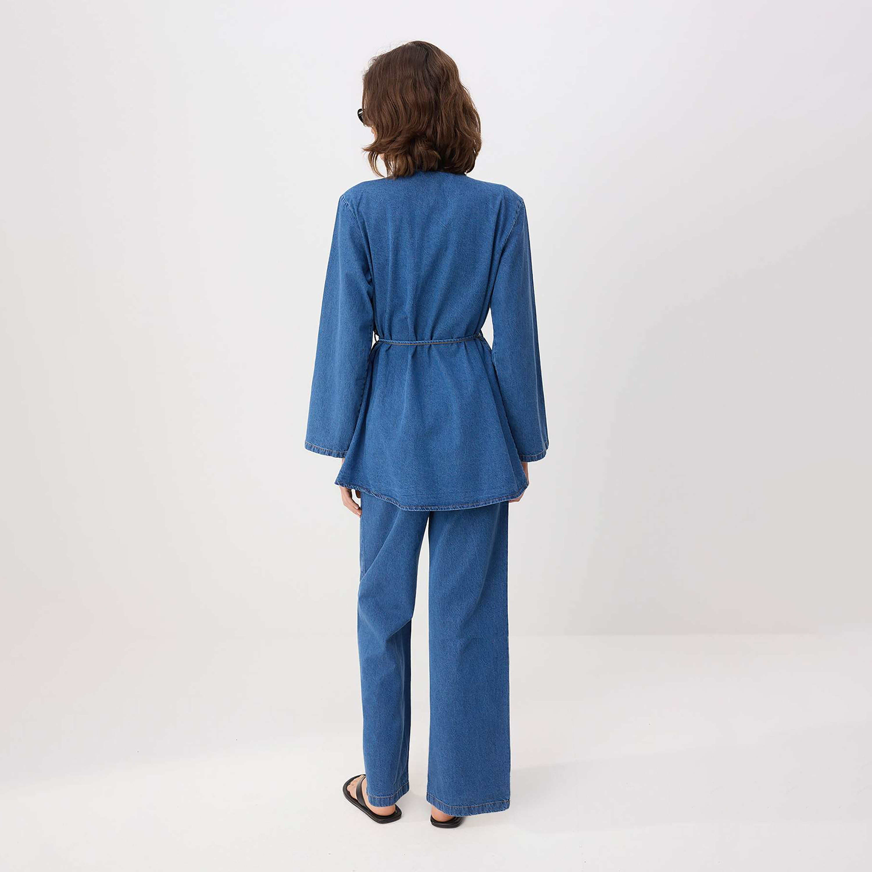 Trendyolmilla Blue Collared Cotton Women's Top & Trousers Set-women-clothing-coordsets-image-5