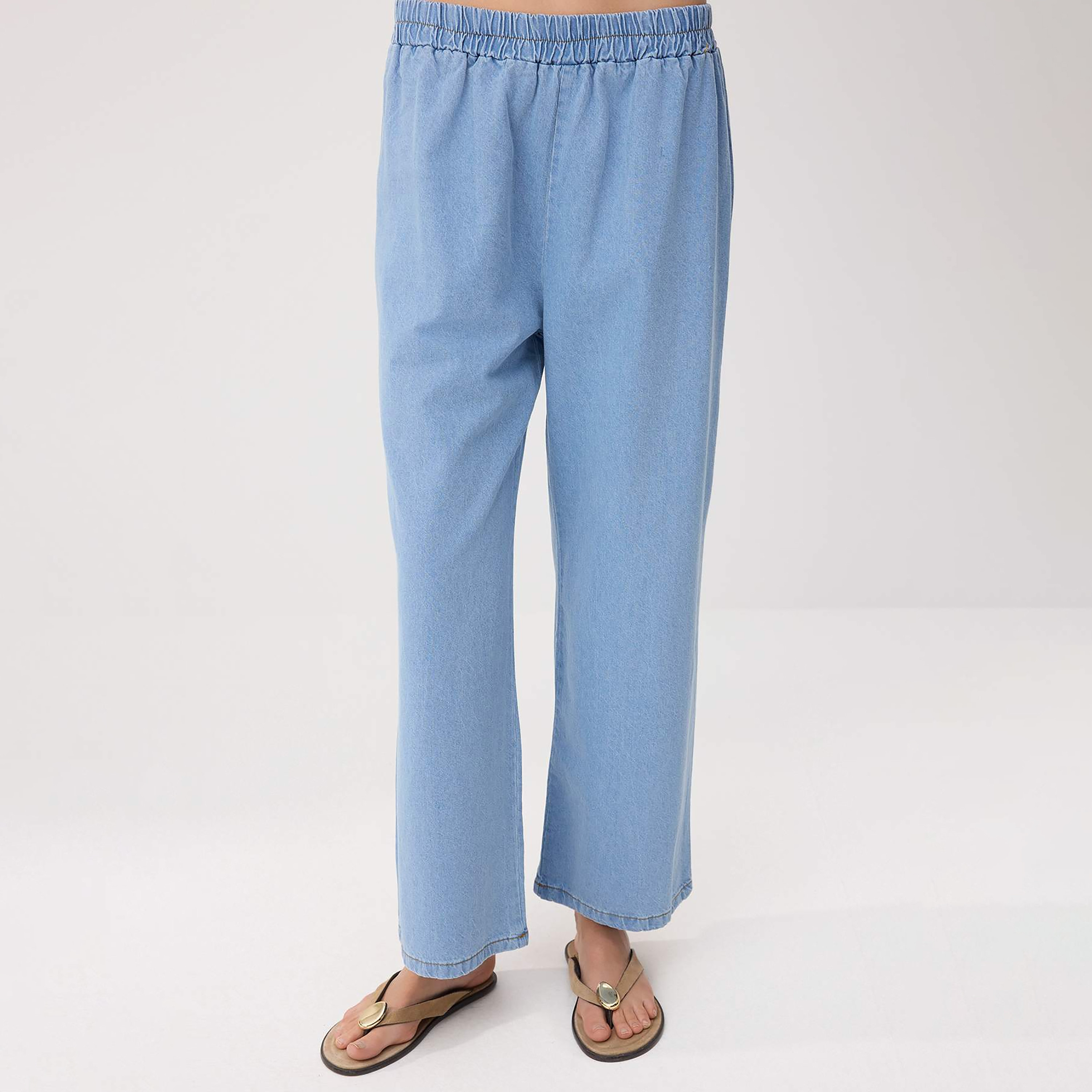Trendyolmilla Blue Collared Cotton Women's Shirt & Trousers Set-women-clothing-coordsets-image-4