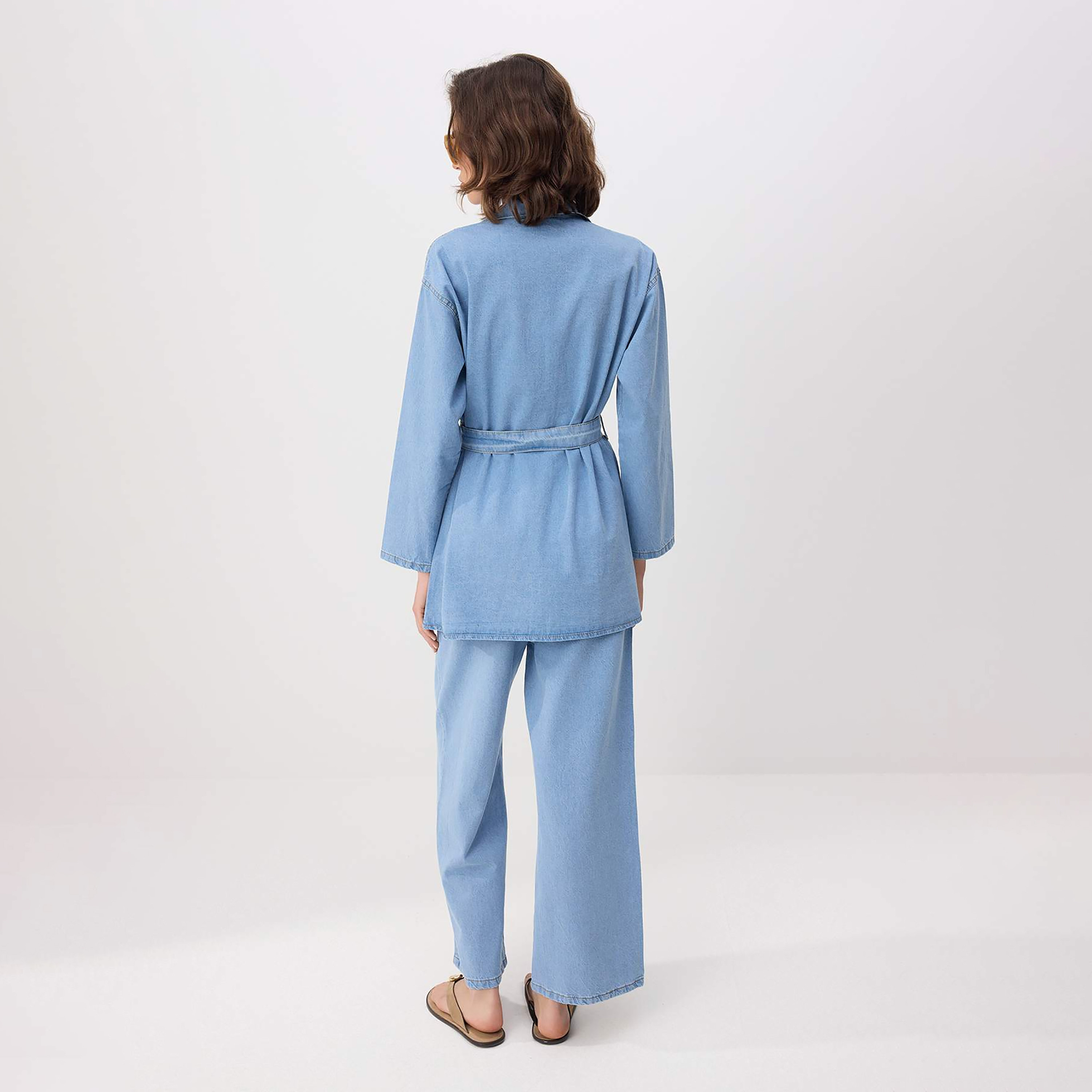 Trendyolmilla Blue Collared Cotton Women's Shirt & Trousers Set-women-clothing-coordsets-image-5